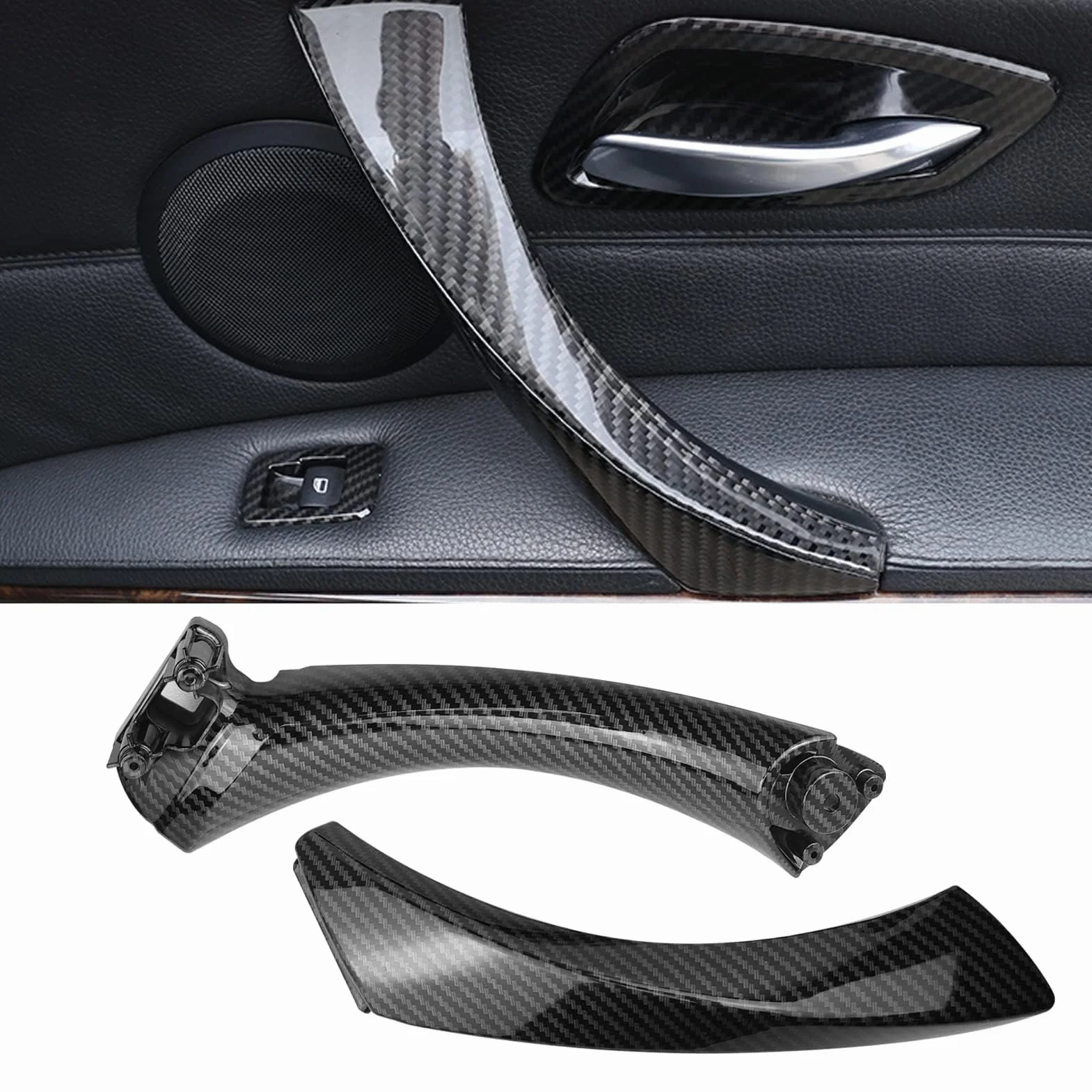 TTCR-II Zamiennik klamki drzwi kompatybilny z BMW serii 3 E90 E91 E92 E93 323 325 328 330 335 Sedan Touring, prawa tylna klamka drzwi pasażera + zewnętrzna osłona klamki drzwi - (wzór z włókna