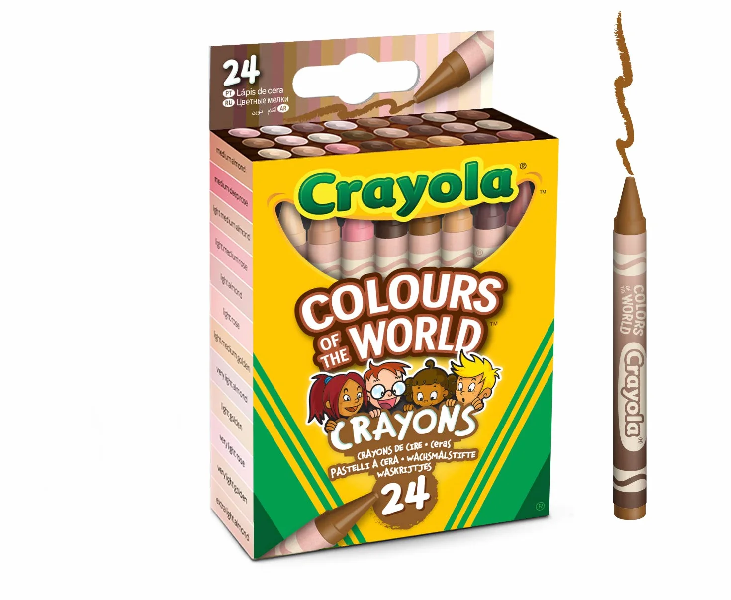CRAYOLA Colours of the World Kredki woskowe – różne kolory (24 sztuki) | kolory, które reprezentują odcienie skóry z całego świata, idealne dla dzieci w wieku od 3 lat