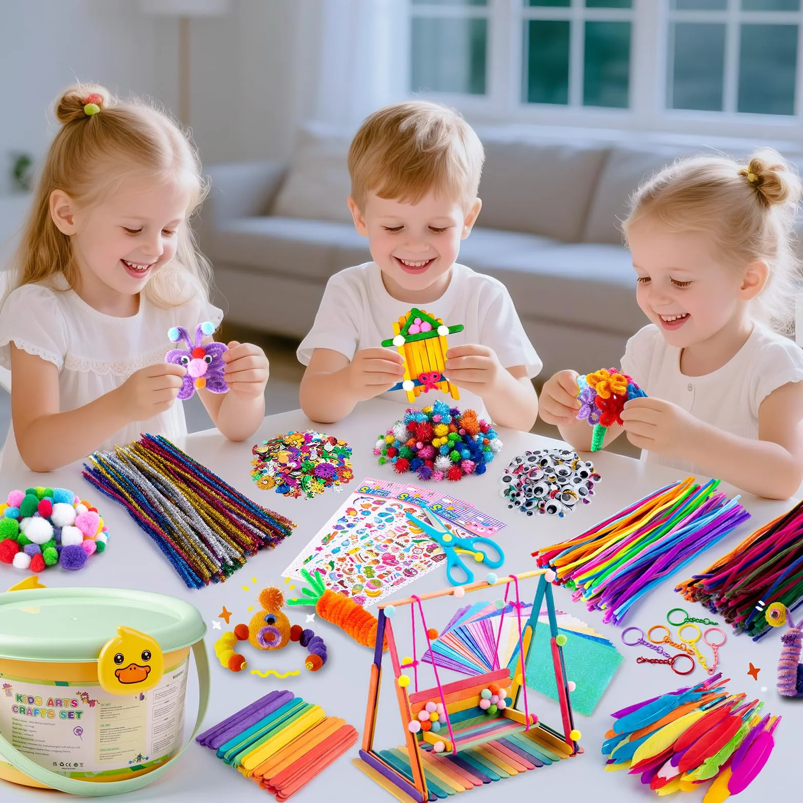 Sundaymot Bastelset Kids, DIY Kreatywny Scrapbooking Basteln Koffer do rzemiosła z czyścicielem piwek, zestaw rzemiosła dla dziewcząt chłopców 3+ lata Prezenty