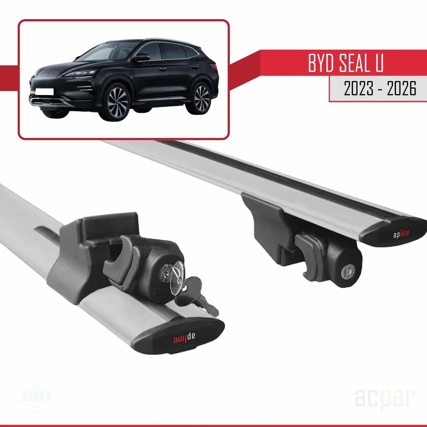Kompatybilny z BYD Seal U (SA3) 2023-2026 HOOK Model Aluminiowe poprzeczki dachowe Szary 2 szt.
