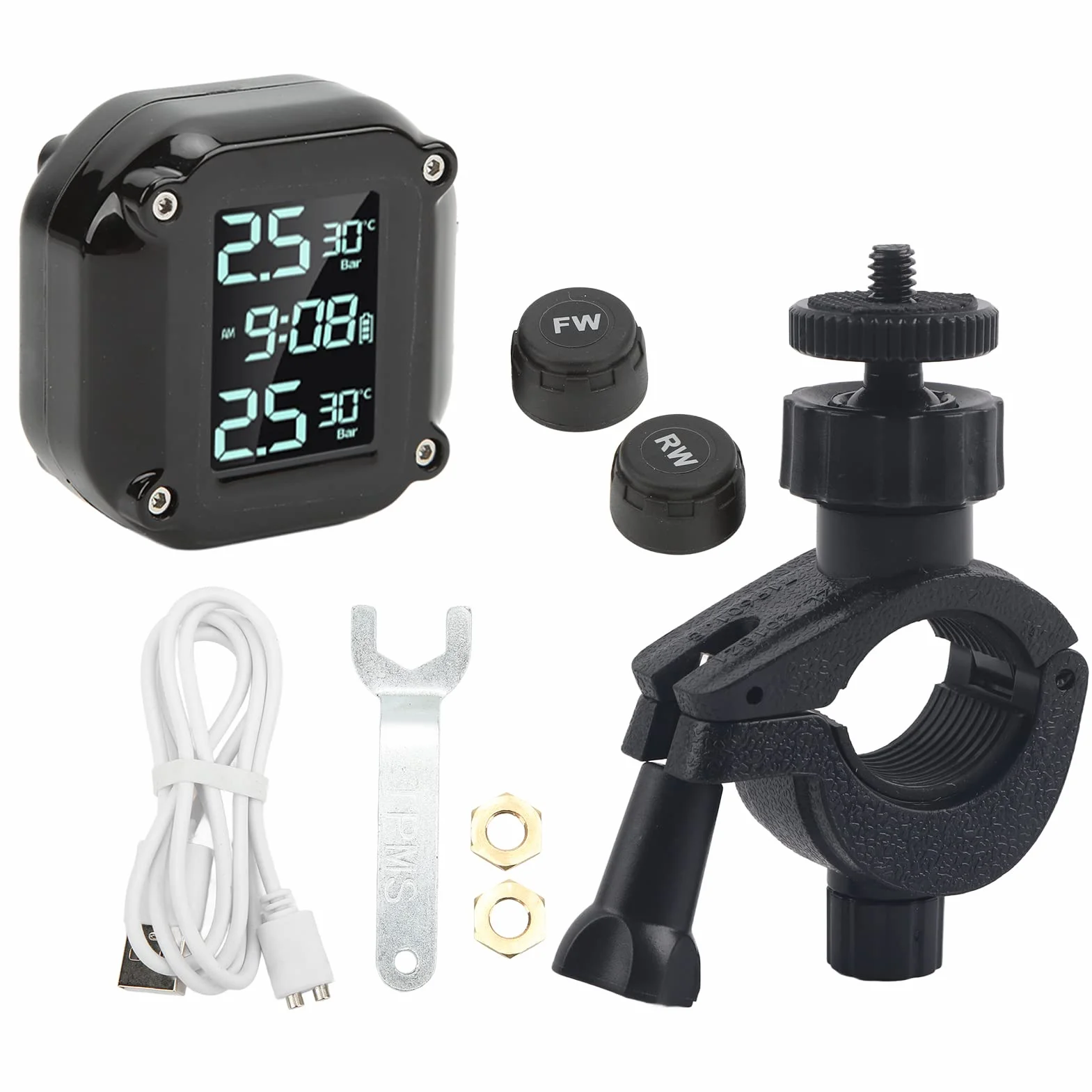 System Monitorowania Ciśnienia w Oponach Motocykla Ekran LCD IP67 Wodoodporny System Bezpieczeństwa TPMS Jazda 2 Czujniki Ładowanie USB