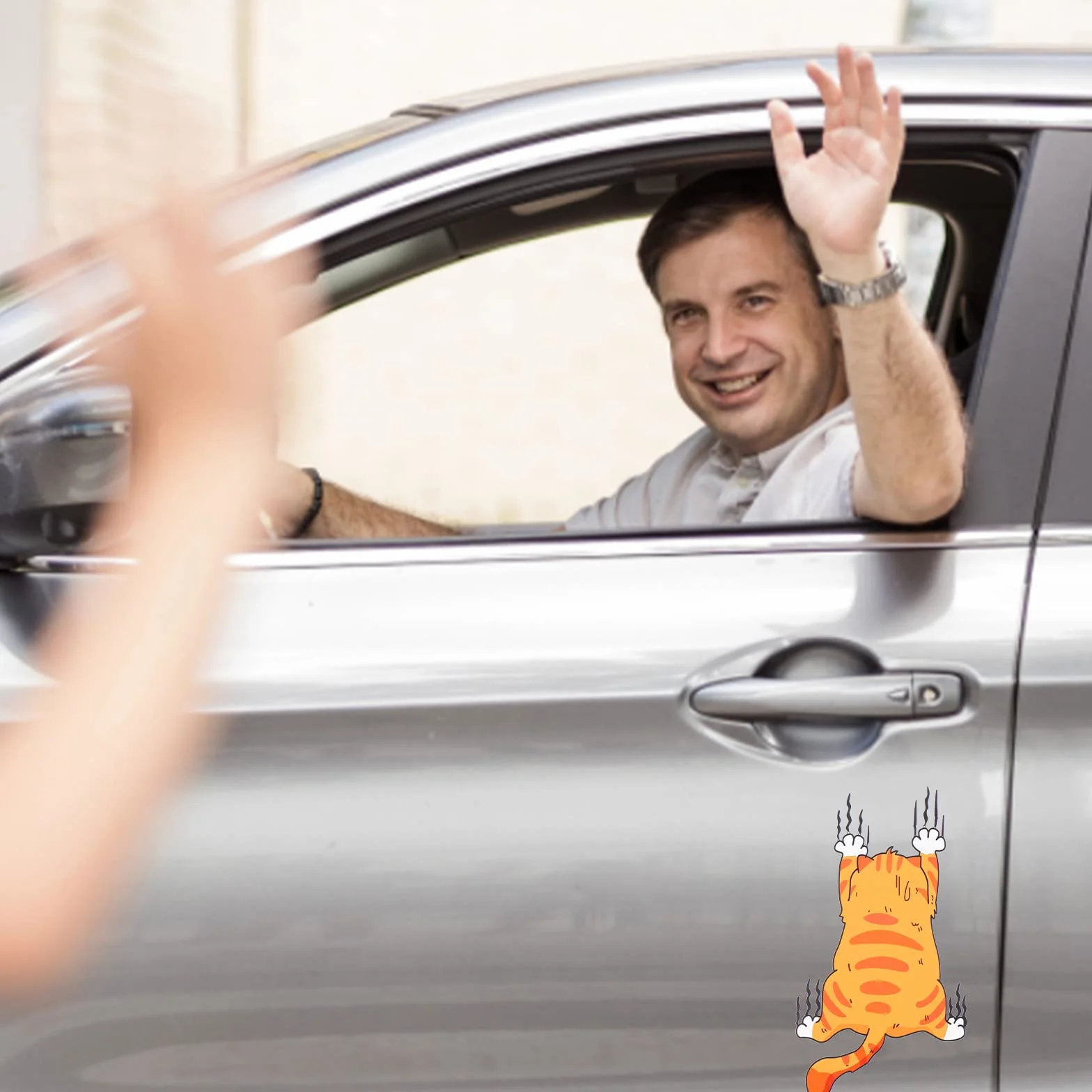 cobee Naklejka samochodowa z kreskówkowym kotem, 3 sztuki winylowych zabawnych naklejek samochodowych, naklejki na zderzak, pokrowiec na zadrapania od kotów, samoprzylepne naklejki dekoracyjne do