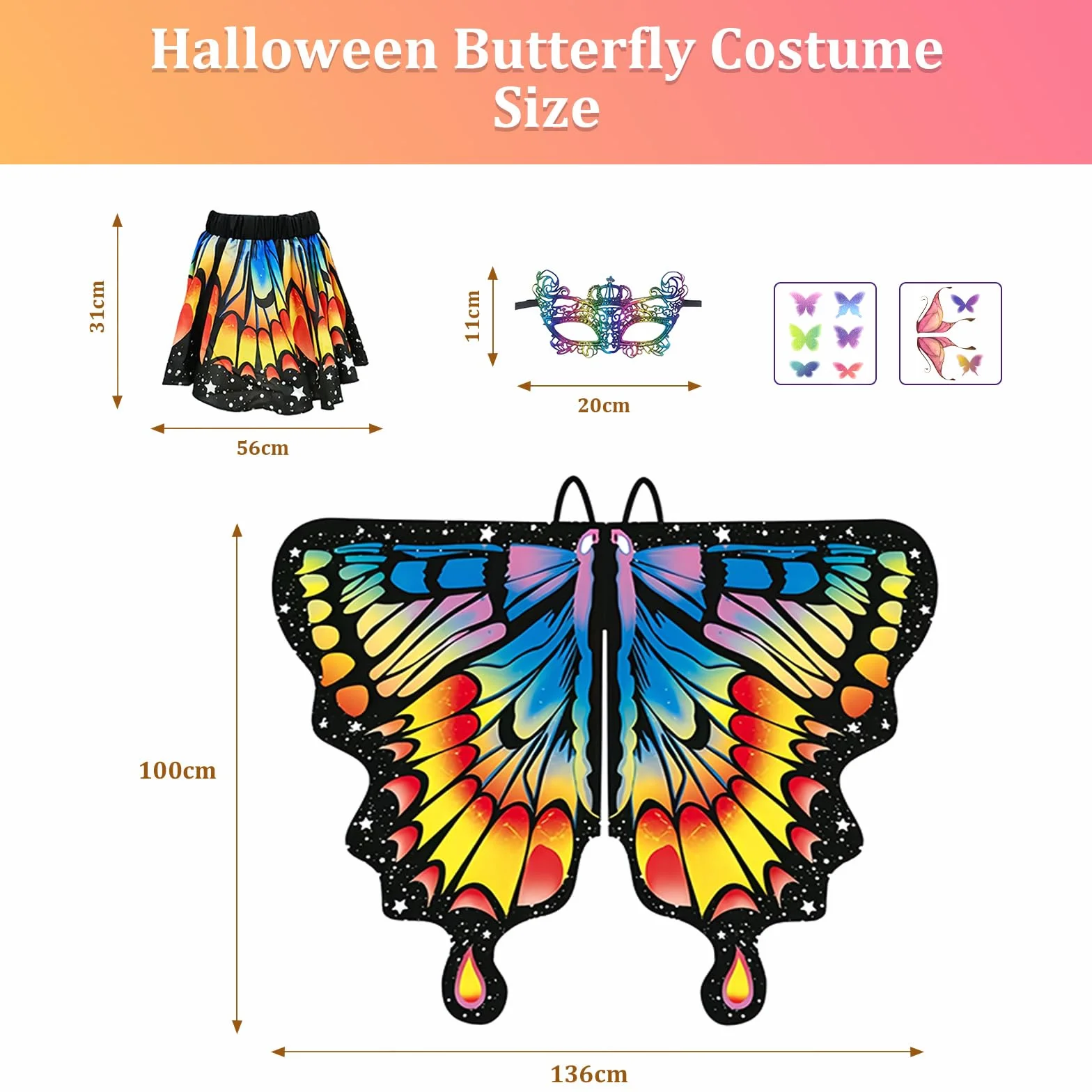 Motyl Skrzydła Przebranie Dziecka, skrzydła motyla dla dziewczynki ze skrzydłami, opaska na głowę, na karnawał, cosplay, Halloween, imprezę tematyczną