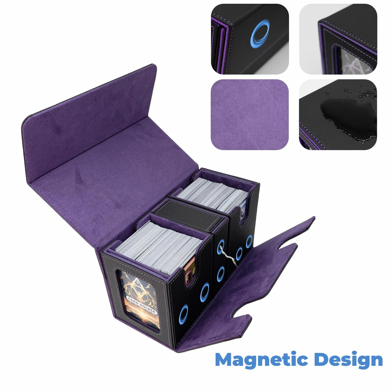 MTG Commander Deck Box miejsce na 200+ kart, 3 w 1, mocny magnetyczny organizer na karty Magic Commander TCG CCG, 4 ścianki działowe (liliowy)