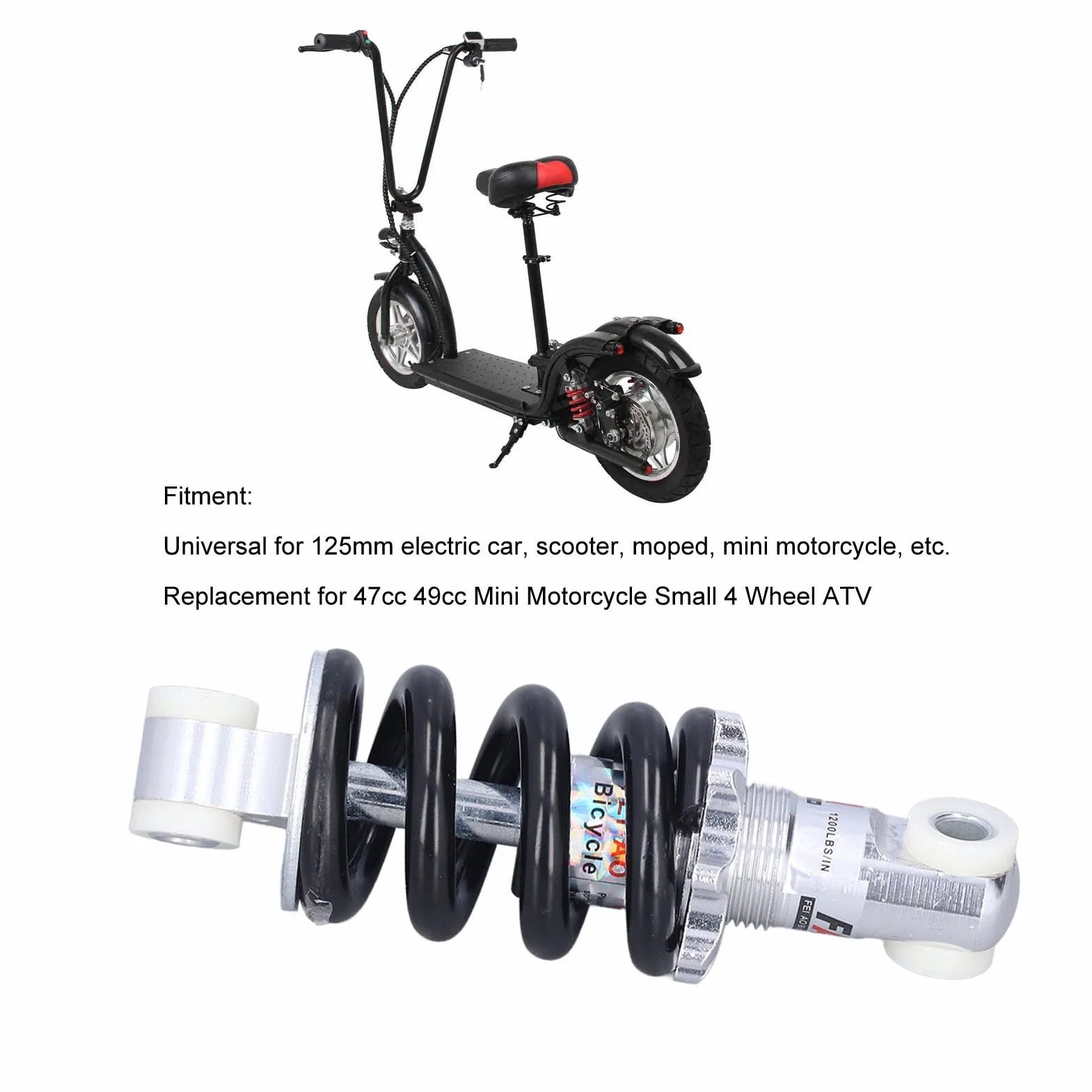 Amortyzator Motocyklowy, 125mm Amortyzatory Sprężynowe 1200lbs Przednie Tylne Amortyzatory Amortyzatory dla Dirt Pitbike ATV Go Kart Motocykl