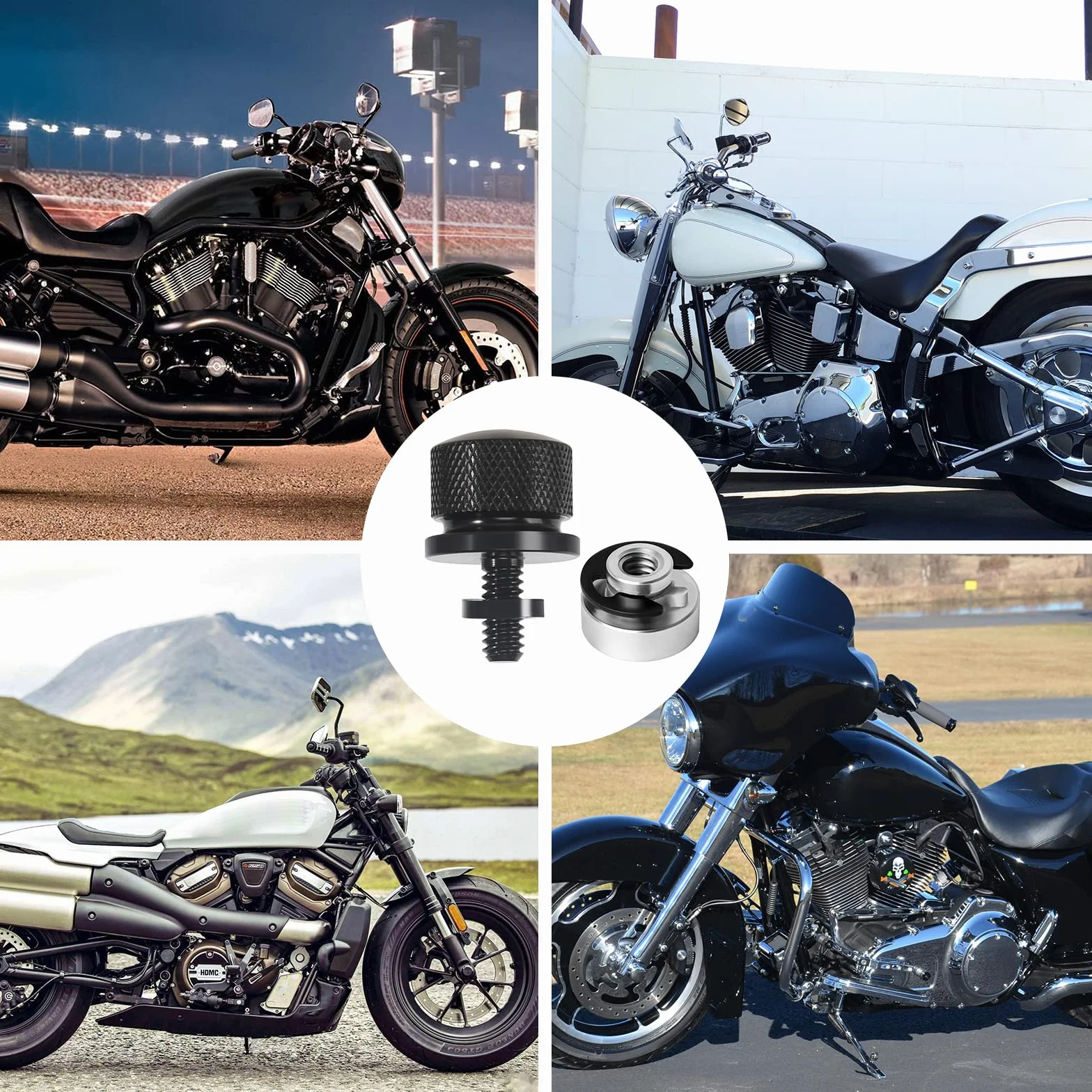 Śruba do Siedzenia Motocykla Aluminiowa Chromowana Czarna z Klipsami C 2 Sztuki Mocowanie Siodełka