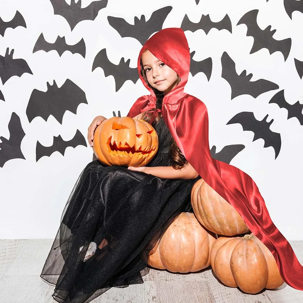 Aomig Czarna peleryna z kapturem na Halloween dla dorosłych, długa peleryna z kapturem, czarownica, akcesoria do cosplay, tajemniczy czarodziej, bajkowy, fantazyjny kostium, Halloween, maskarada