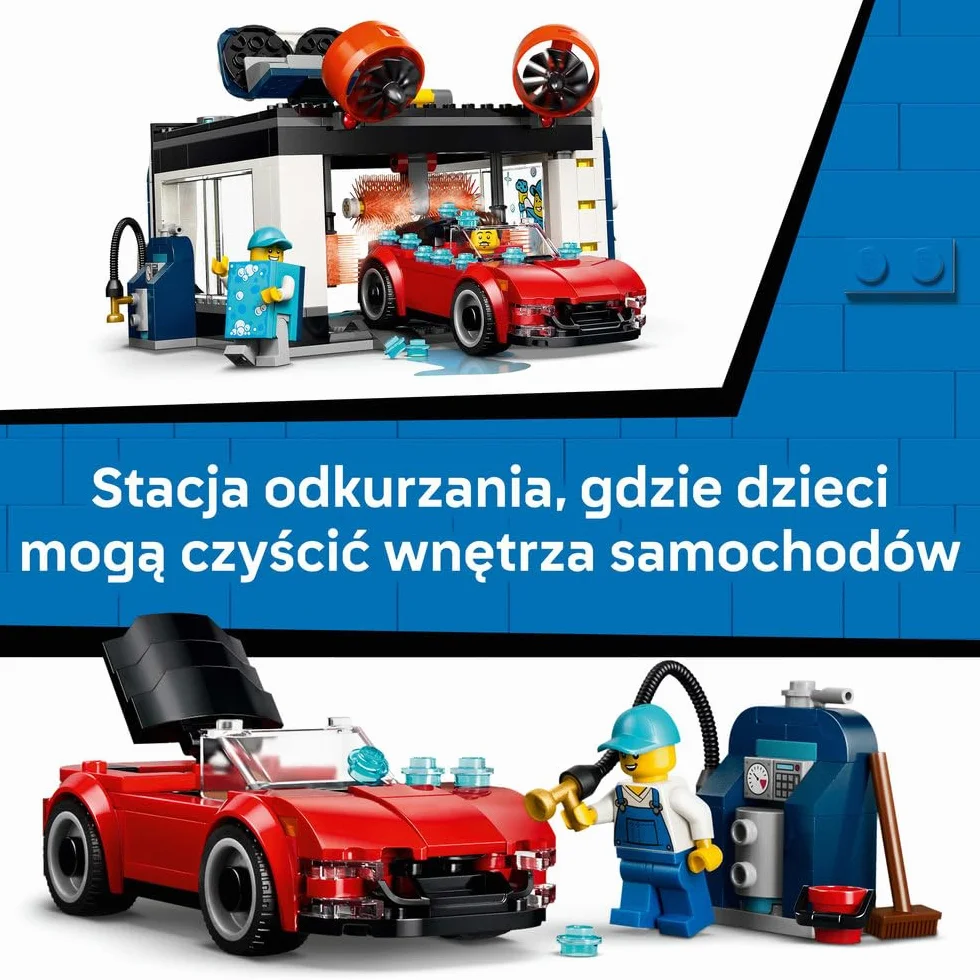 LEGO City Automatyczna myjnia samochodowa, zabawka konstrukcyjna dla dziecka, zestaw z 2 samochodami, pomysł na prezent dla chłopca lub dziewczynki od 6 lat 60497