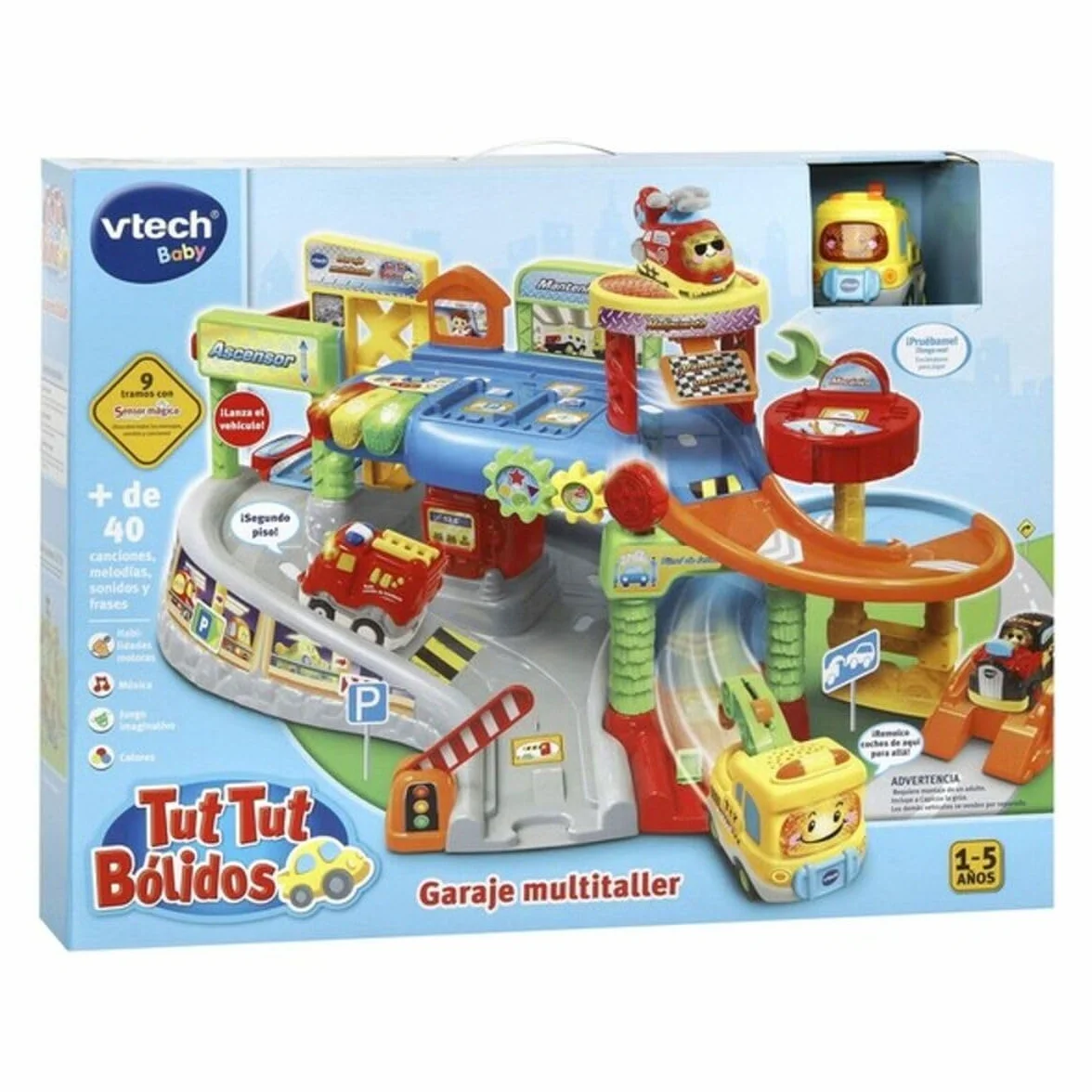 VTech Multi-Workshop Garage TutTut Bolids, zestaw do zabawy warsztat mechaniczny z różnymi ścieżkami i poziomami ze światłami, głosami, piosenkami i zabawnymi dźwiękami, w zestawie żuraw samochodowy