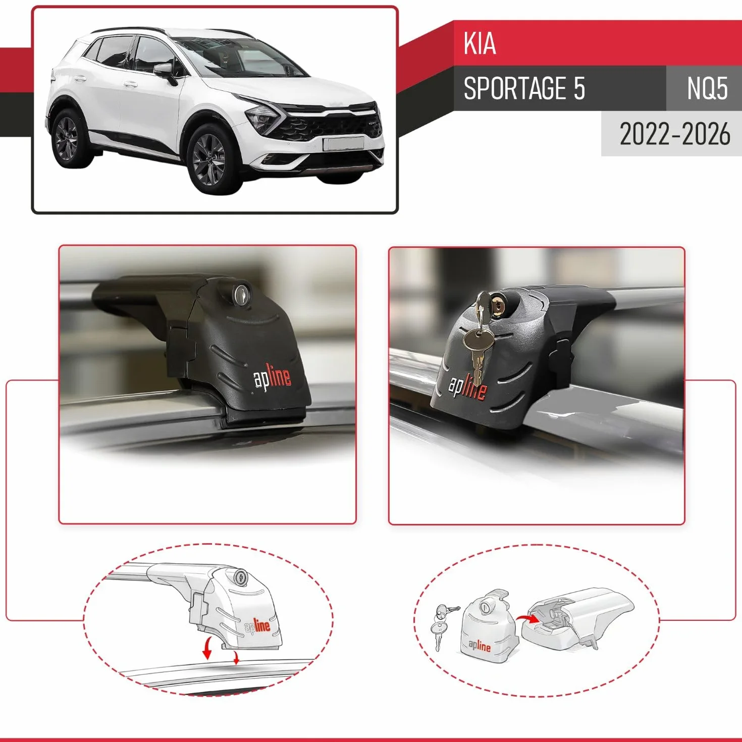 Aluminiowe poprzeczki dachowe do Kia Sportage 5 NQ5 2022-2026 ACE-2 Szary 2 szt.