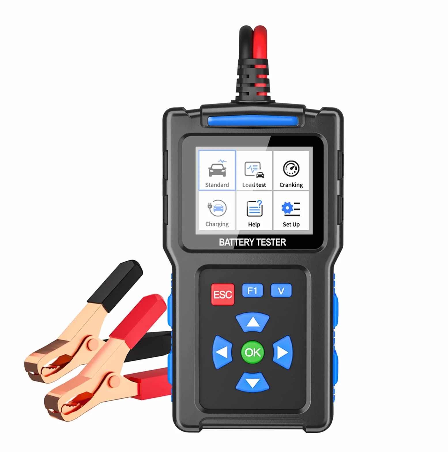BT300 Tester akumulatora samochodowego 12V/24V 20-2000 CCA kolorowy wyświetlacz TFT 2,4 cala