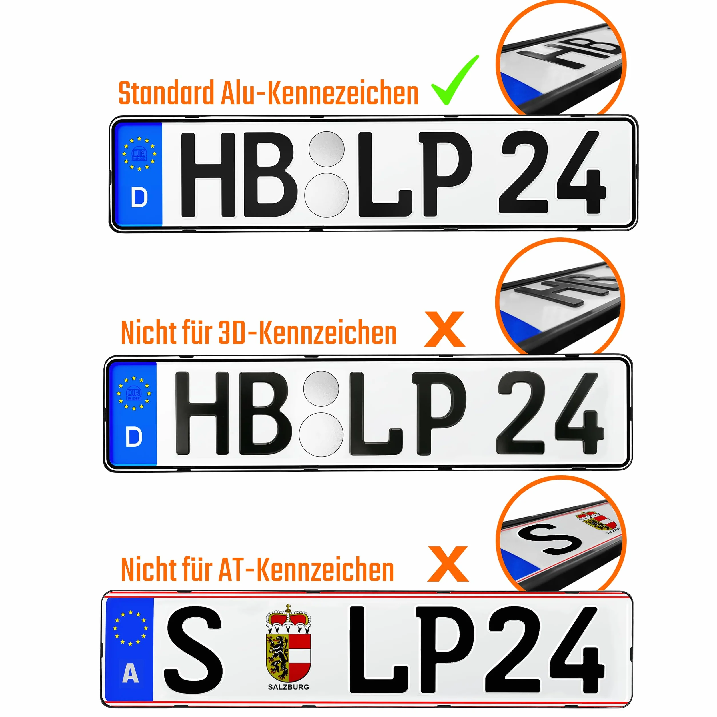 Uchwyt tablicy rejestracyjnej do samochodu, bez ramy, dyskretny i bezpieczny, bez ramy, 2 sztuki