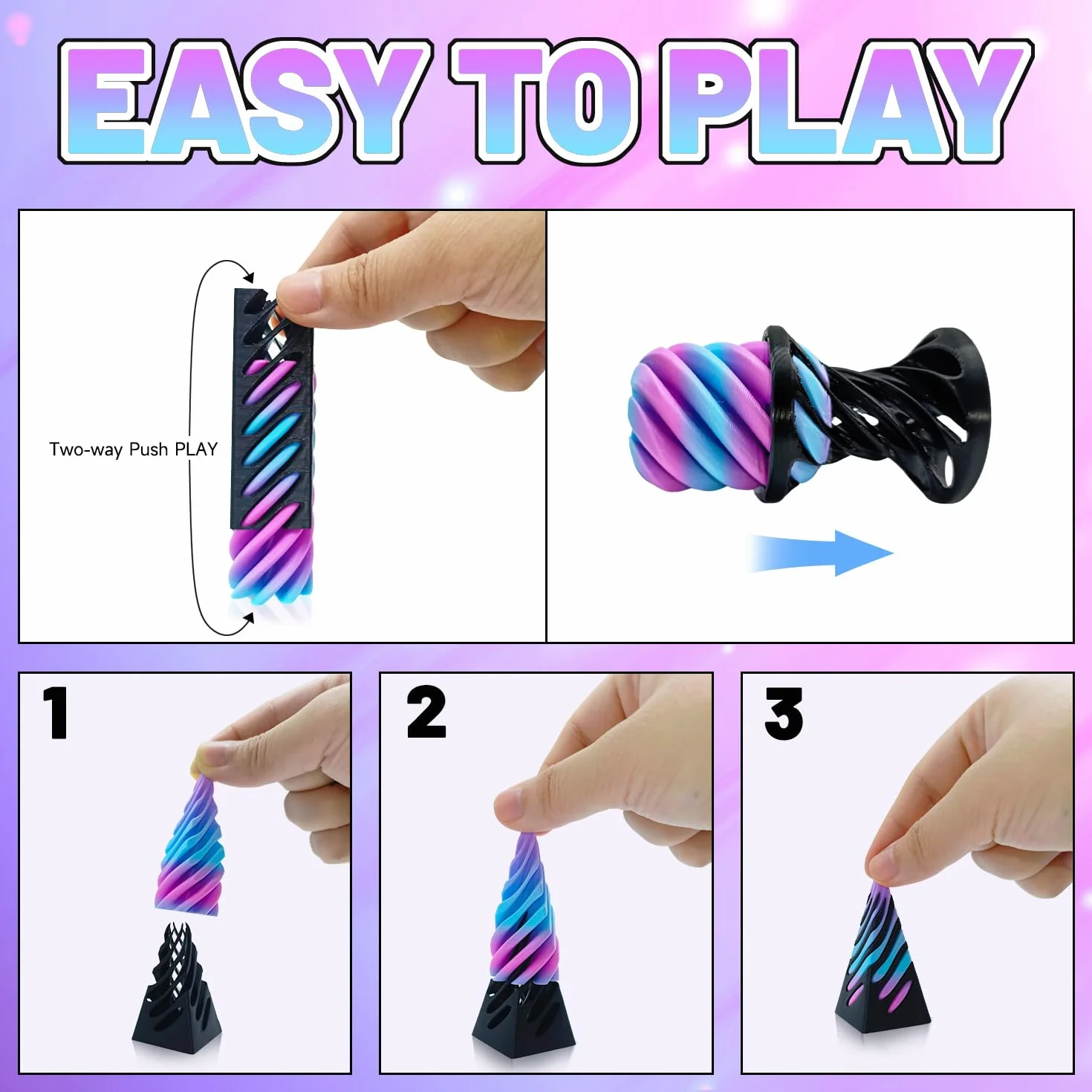 3 szt. Impossible Cone, 3D Printed Spiral Cone Fidget Toy, Mini Piramida Passthrough Sculpture, dekoracje biurkowe, zabawki z nicią wirową dla dzieci, dorosłych, prezent na Boże Narodzenie