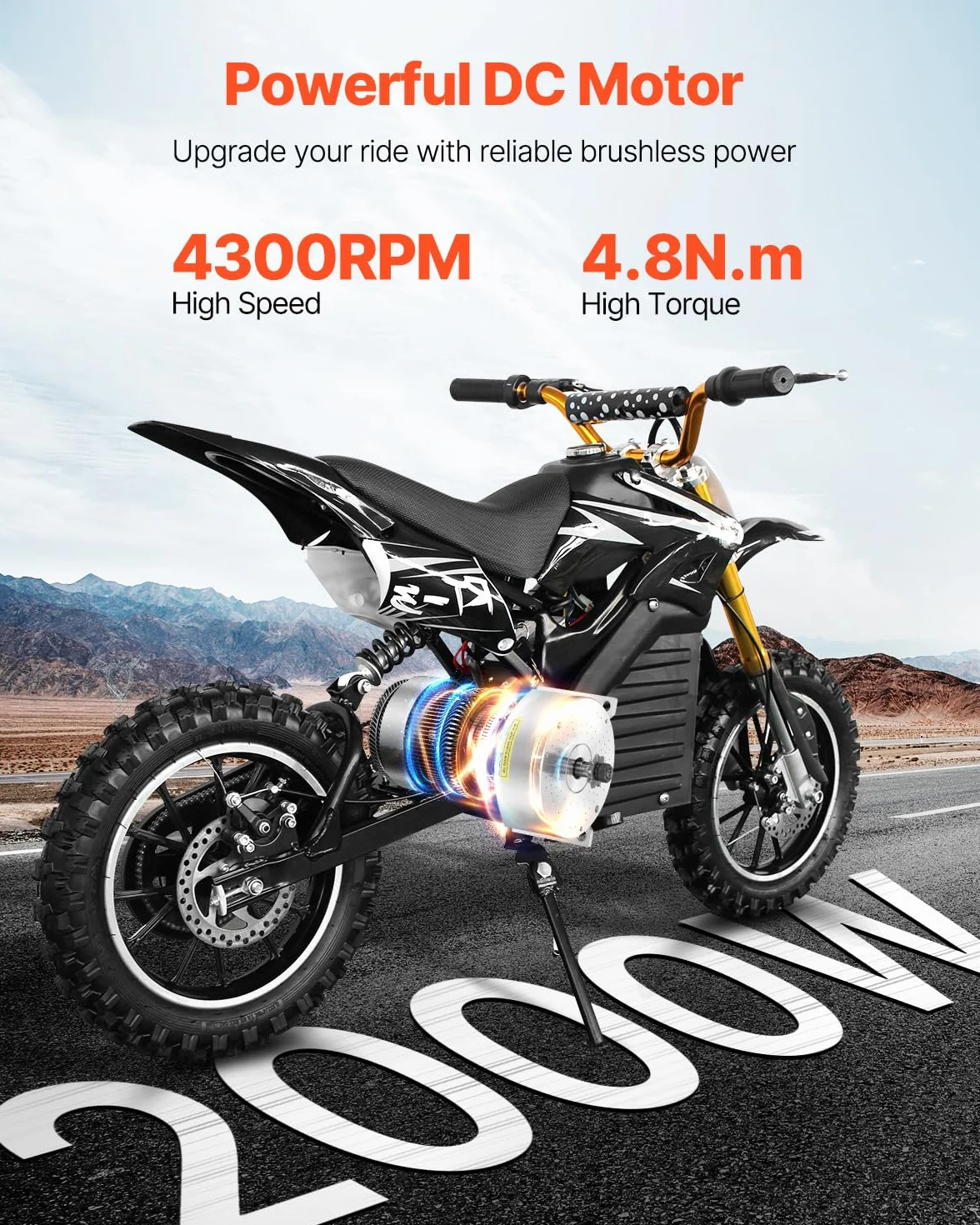 VEVOR Bezszczotkowy silnik elektryczny 2000W 48V 4300 RPM z regulatorem prędkości do gokartów