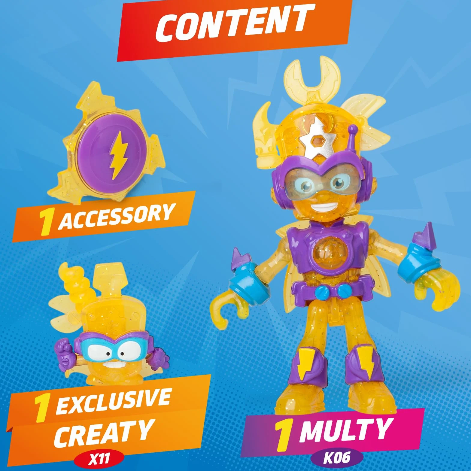 SUPERTHINGS KAZOOM Power Mission – Kazoom Kids. Figurka Multy z serialu TV „SuperThings Kazoom Power”. Zawartość: 1 Kazoom Kid, 1 ekskluzywny SuperThing, 1 akcesorium
