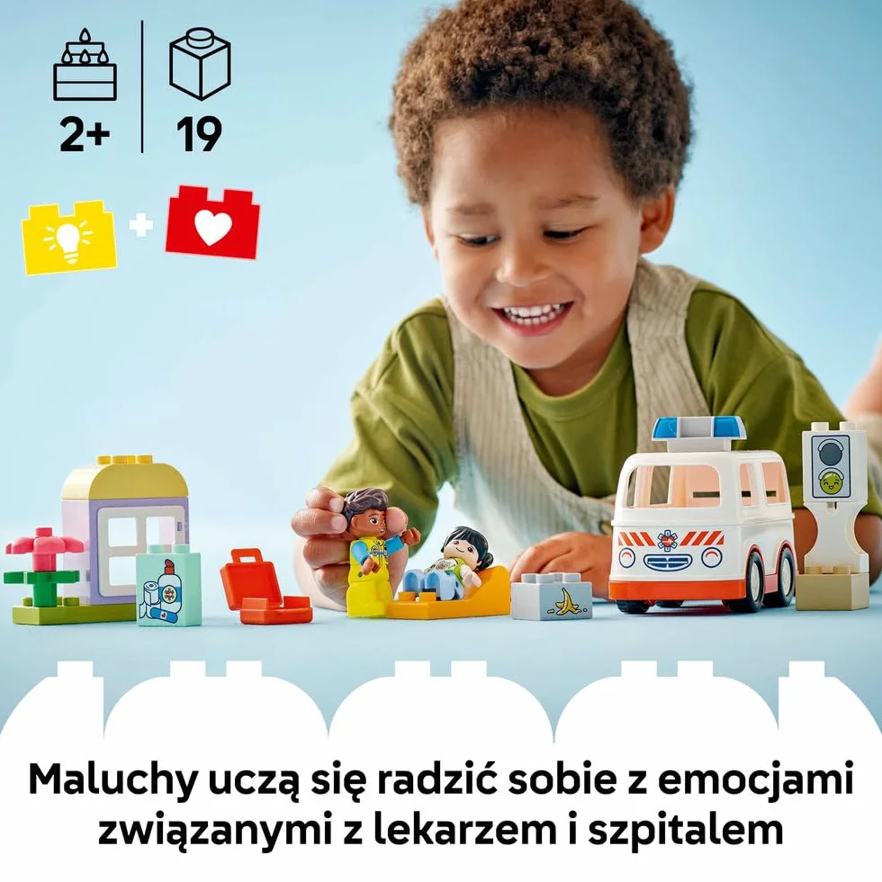 LEGO DUPLO Town Karetka z Kierowcą, Edukacyjna Zabawka dla Dziecka do Odgrywania Ról, Rozwijająca Motorykę Małą, z 2 Figurkami, Kreatywny Prezent dla 2-latka, Dziewczynki i Chłopca, 10447