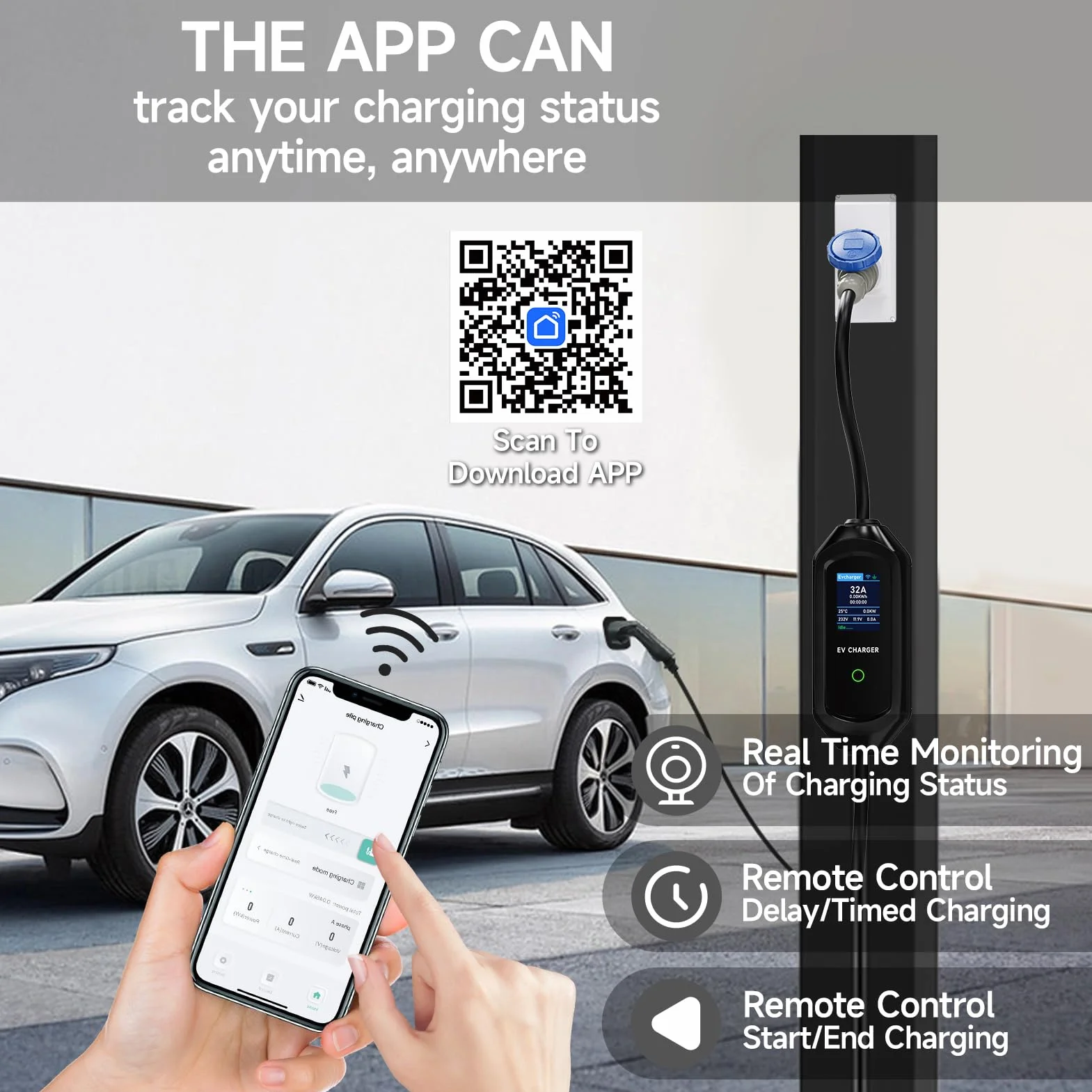 Ładowarka samochodowa elektryczna, 7,2kW/6M, ładowarka samochodowa typu 2, z regulowanym prądem 6A/8A/10A/13A/16A/20A/24A/32A, EV Typ 2, IEC 62196-2 z torbą
