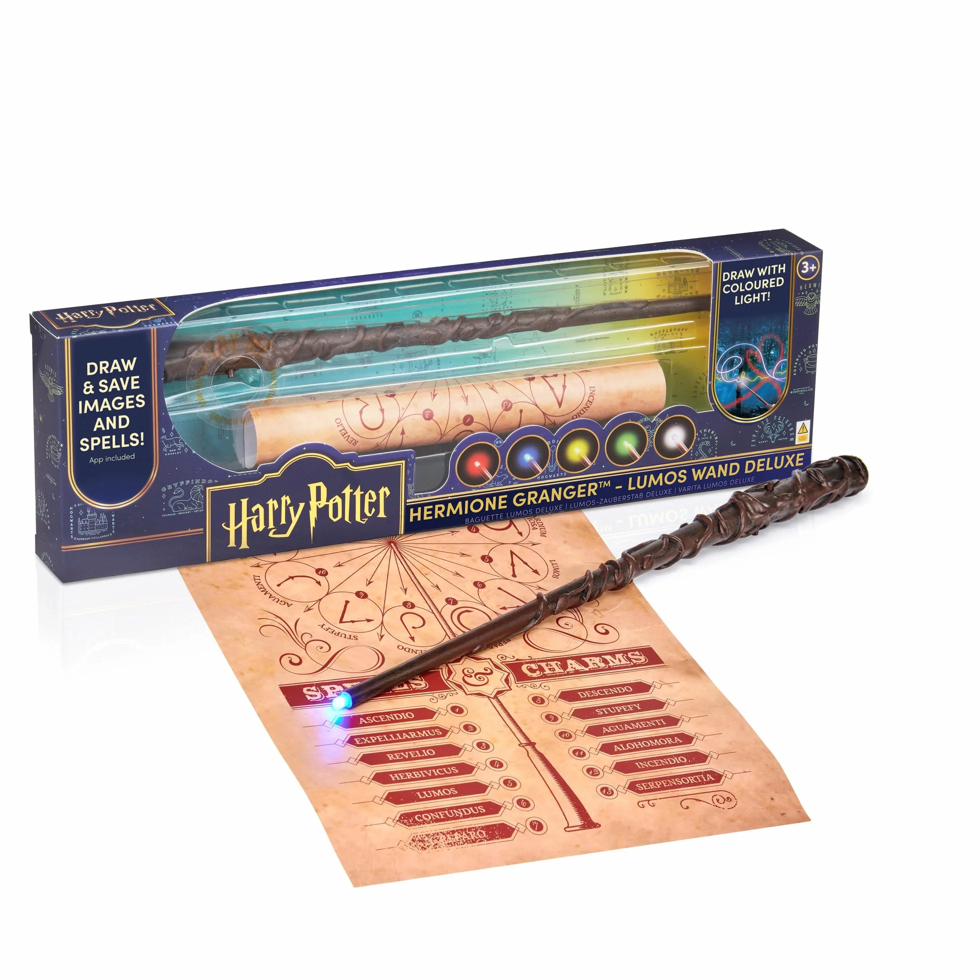 WOW! STUFF Hermiona Granger Deluxe ładowalna różdżka do malowania światłem z wielokolorową końcówką LED