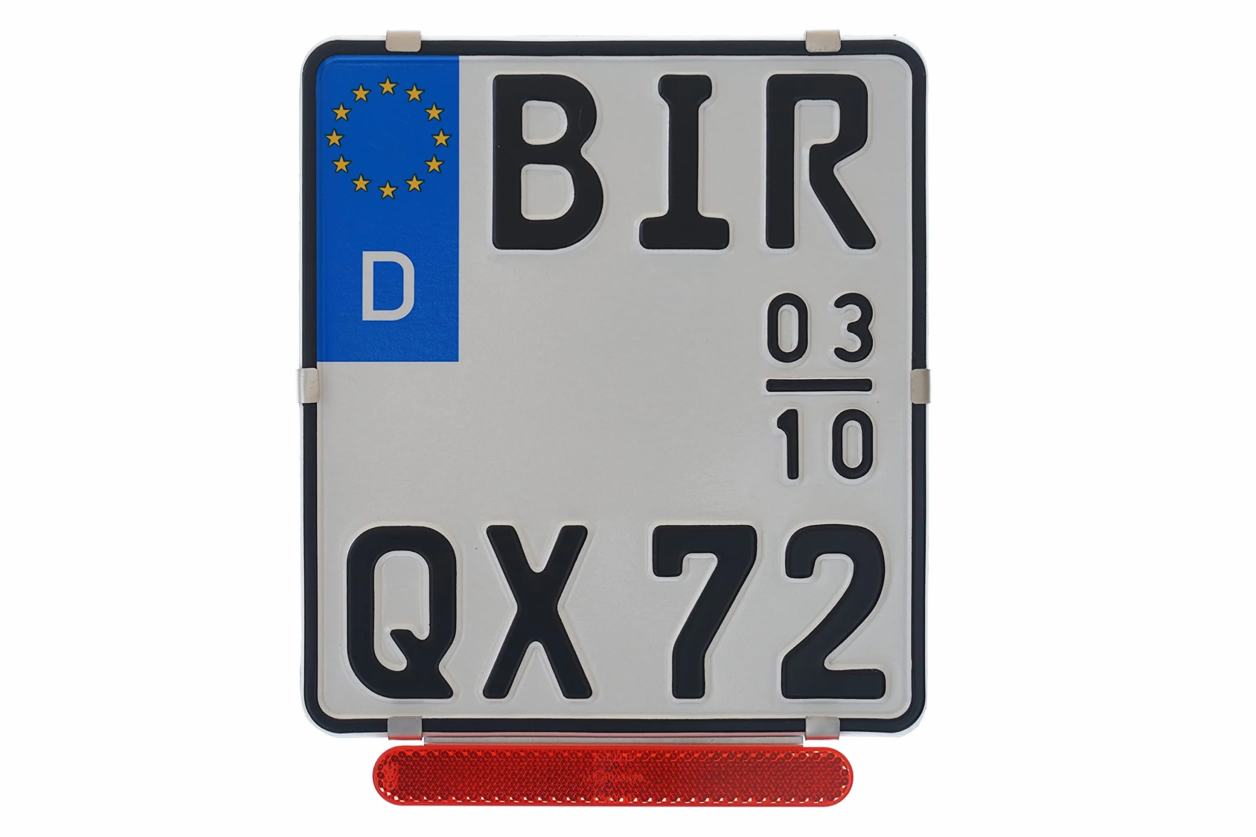 1 x uchwyt tablicy rejestracyjnej 180 x 200 mm, bezramowy, 100% stal nierdzewna (bez rdzy) o grubości 0,8 mm - z reflektorem odblaskowym CZERWONY - dla motocykla - skutera