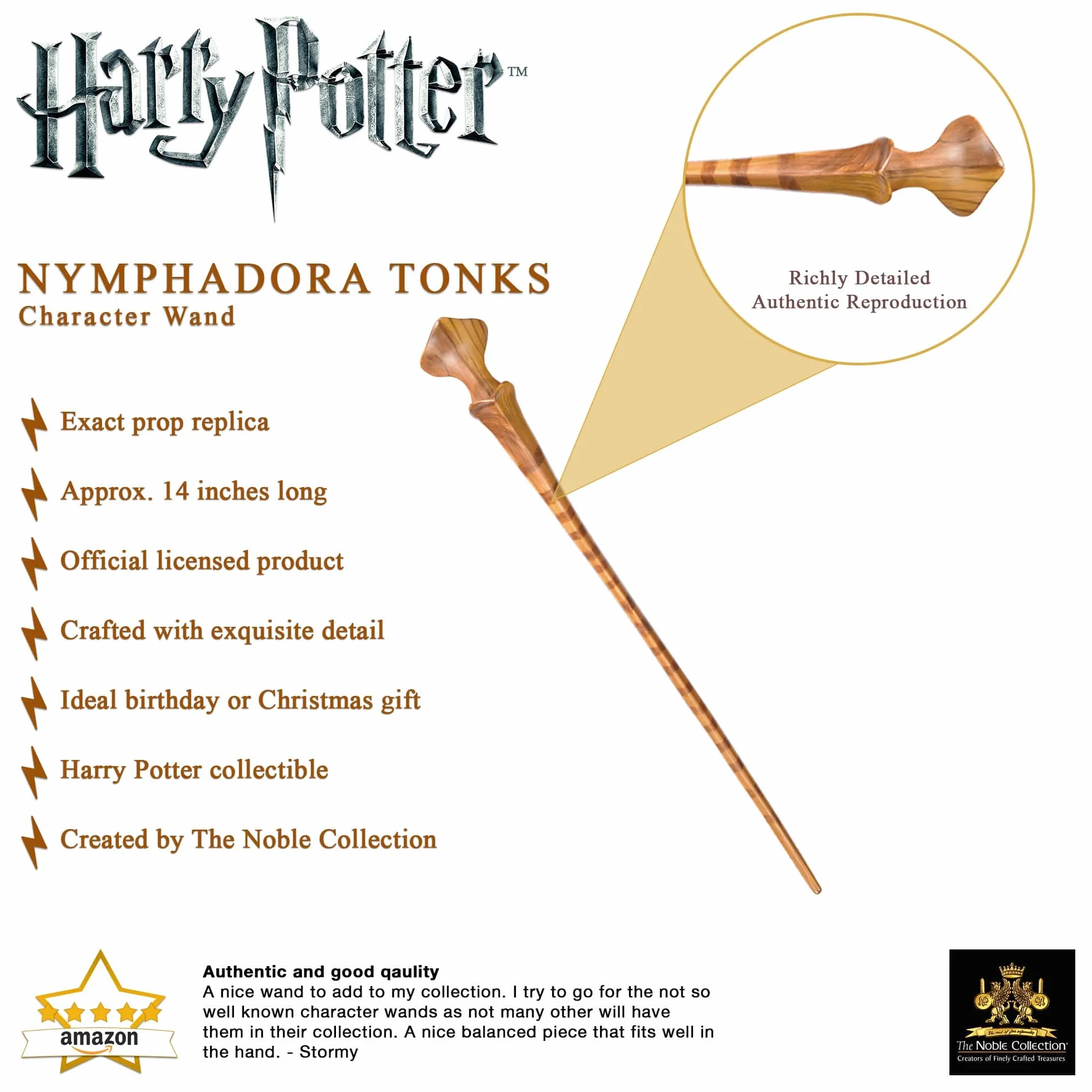 The Noble Collection - Nymphadora Tonks Character Wand - 38 cm ściana z motywem Harry'ego Pottera z metalowym imieniem - Harry Potter zestaw filmowy rekwizyty ścienne