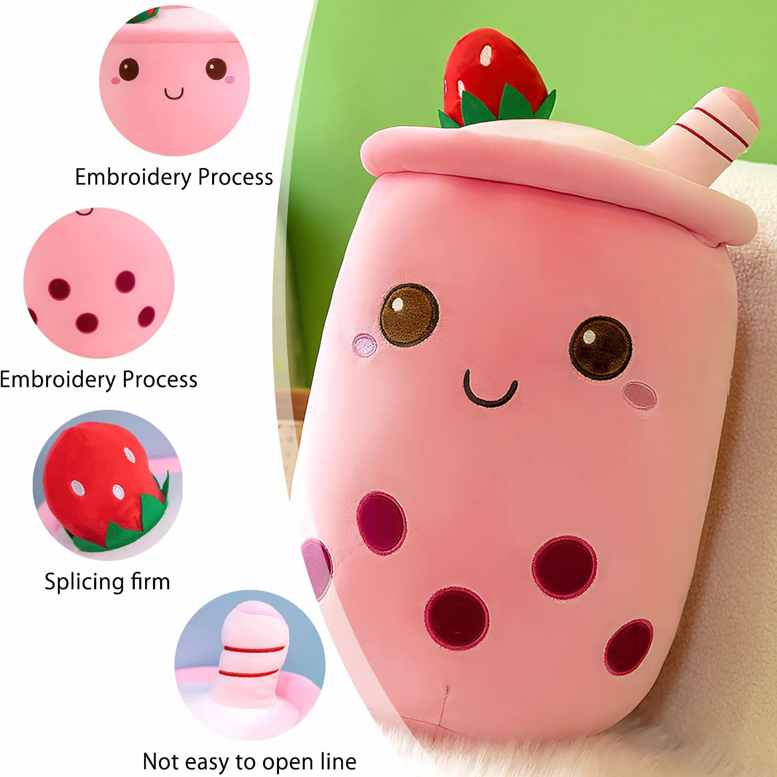 DAWRIS Bubble Tea pluszowa poduszka, pluszowa zabawka, 25 cm, herbata mleczna, filiżanka, pluszowa poduszka, miękka przytulanka, zabawka na Boże Narodzenie, urodziny (zielona) (różowa)