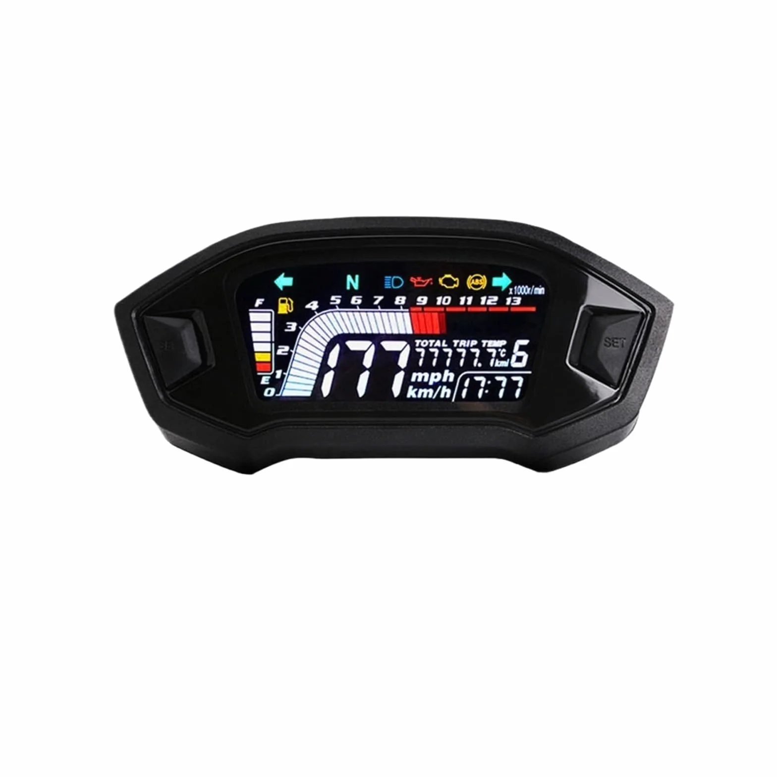 Prędkościomierz motocyklowy Licznik prędkościomierza motocyklowego, uniwersalny obrotomierz, cyfrowy wskaźnik LCD, miernik poziomu paliwa dla 1,2,4 cylindrów Prędkościomierz