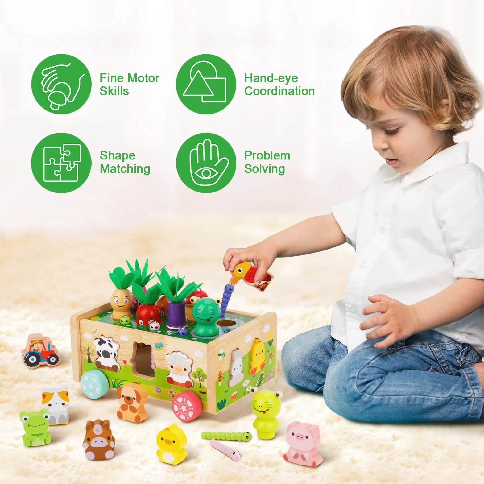 KMTJT Montessori zabawka od 1, 2, 3 lat, drewniana marchewka, zabawka dla dzieci od 1 roku życia, prezent dla dziewczynek i chłopców, drewniana zabawka motoryczna dla dzieci od 1 roku życia