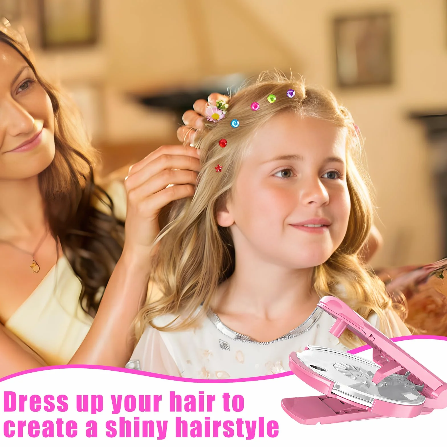Zestaw do ozdabiania włosów Hair Bedazzler, Mein HERZ Automatyczna maszyna do warkoczy do włosów dla dziewczynek, maszyna do warkoczy z cyrkoniami, dziecięce narzędzie do stylizacji włosów z diamentem