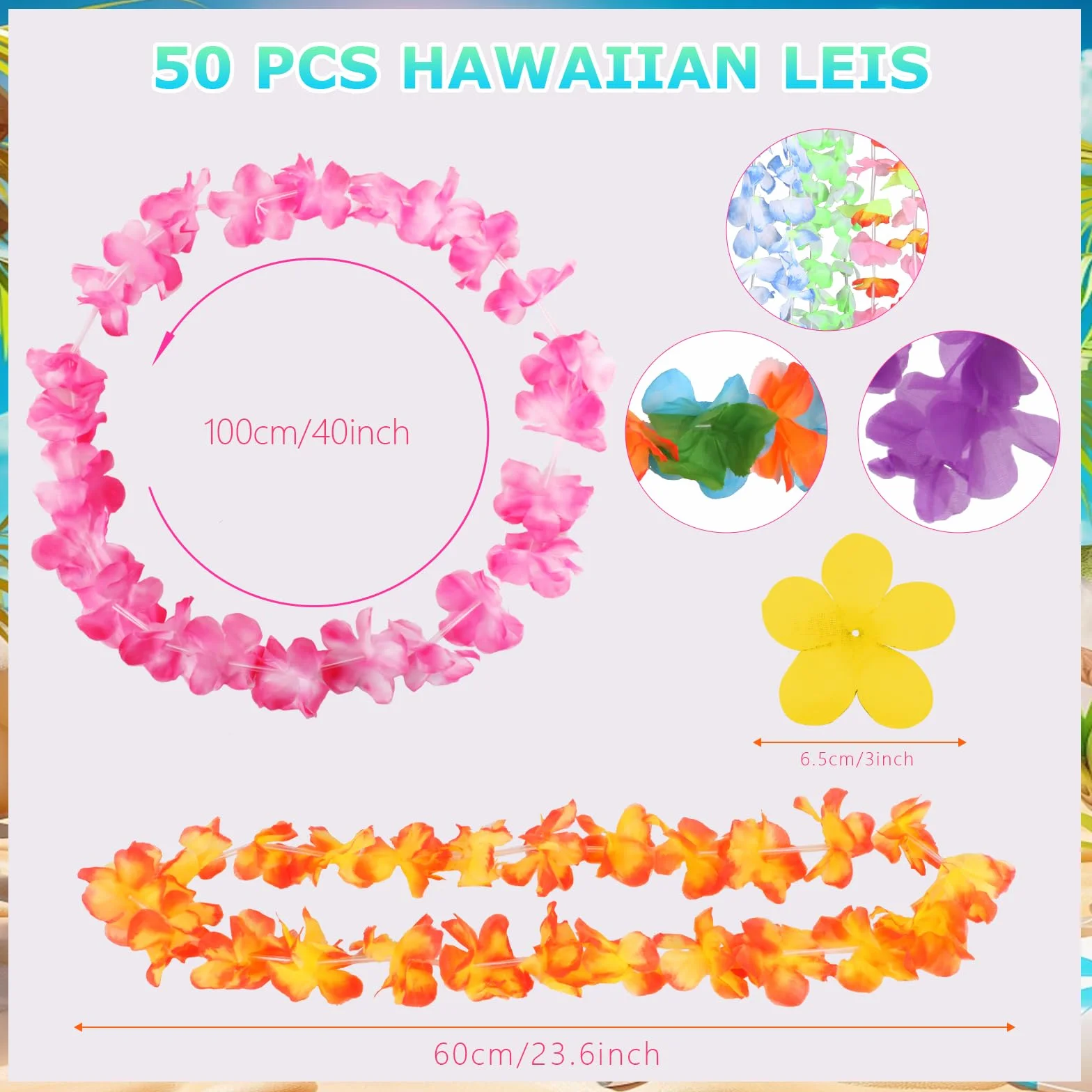 50 sztuk hawajskich dekoracji imprezowych Leis, 50 stylów, girlandy kwiatowe, luzem, naszyjnik na imprezę tropikalną, artykuły plażowe, hawajski bar nocny Luau Aloha wakacje na plaży