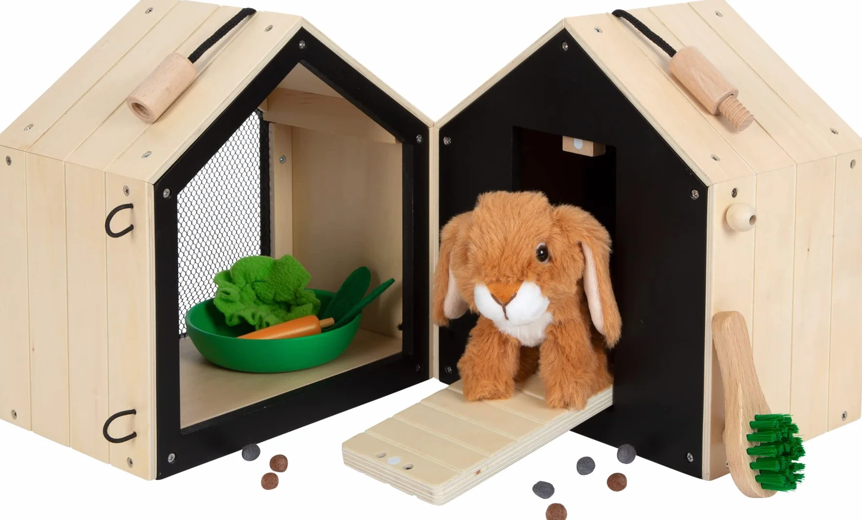Small Foot Domek dla królików z wybiegiem z drewna, z bogatym wyposażeniem, zabawka na kółkach dla dzieci od 3 lat, 12399 zabawki dla królików, wielokolorowa, ok. 28 x 24 x 24 cm