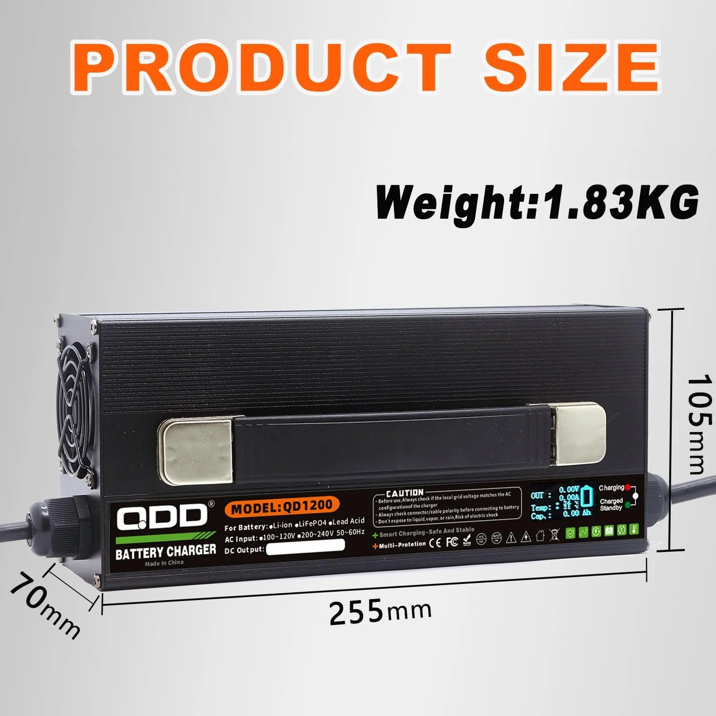 QDD LiFePO4 ładowarka do akumulatorów 14,6 V 40 A, specjalnie do akumulatorów LiFePO4 12 V, ze wskaźnikiem LED, inteligentna ładowarka AC-DC do baterii litowych 12,8 V LiFePO4, szybkie ładowanie 40 A