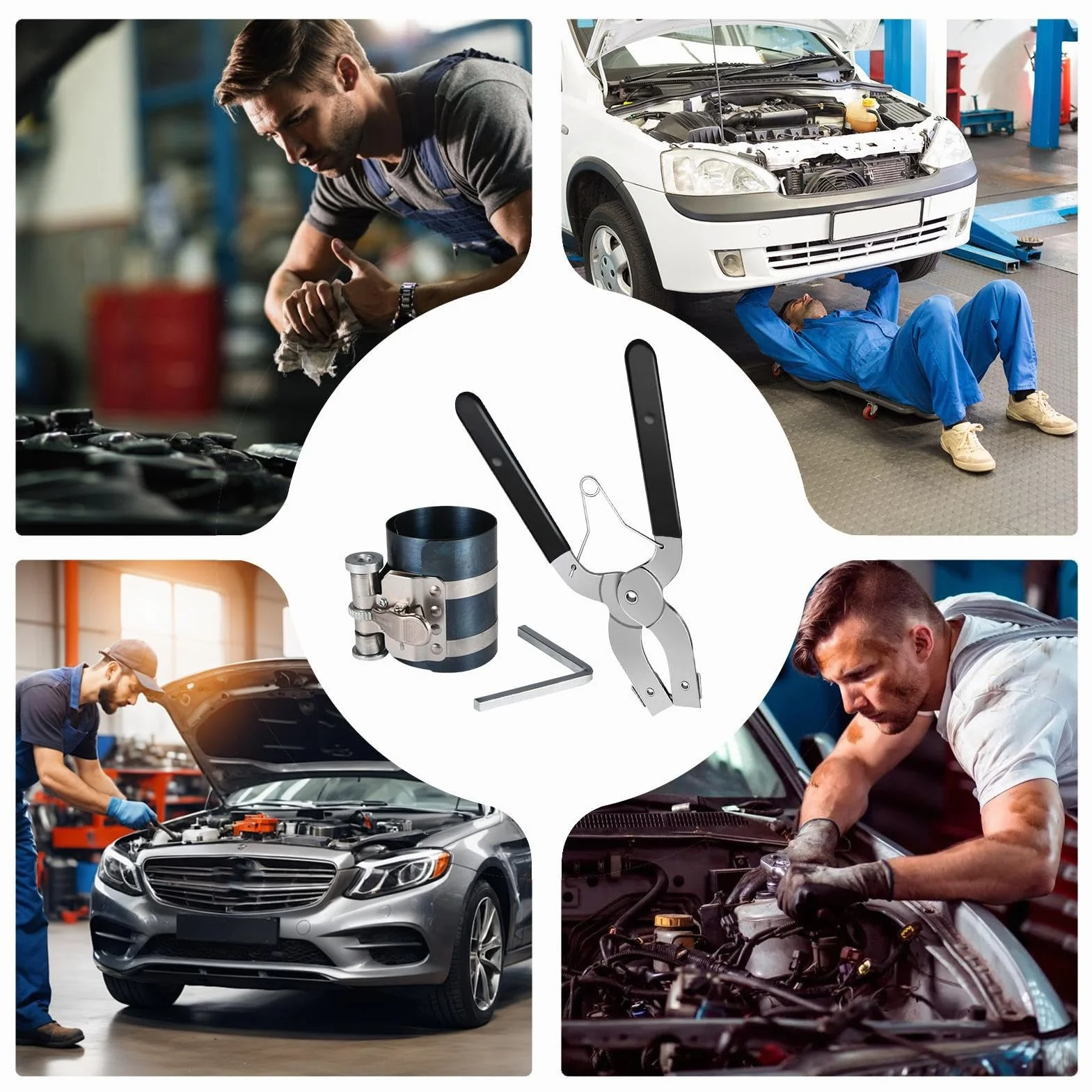 Piston Ring Installer Removal Tool Kit, Adjustable Plier Non-Slip Grip for Truck RV Sedan Engine Repair