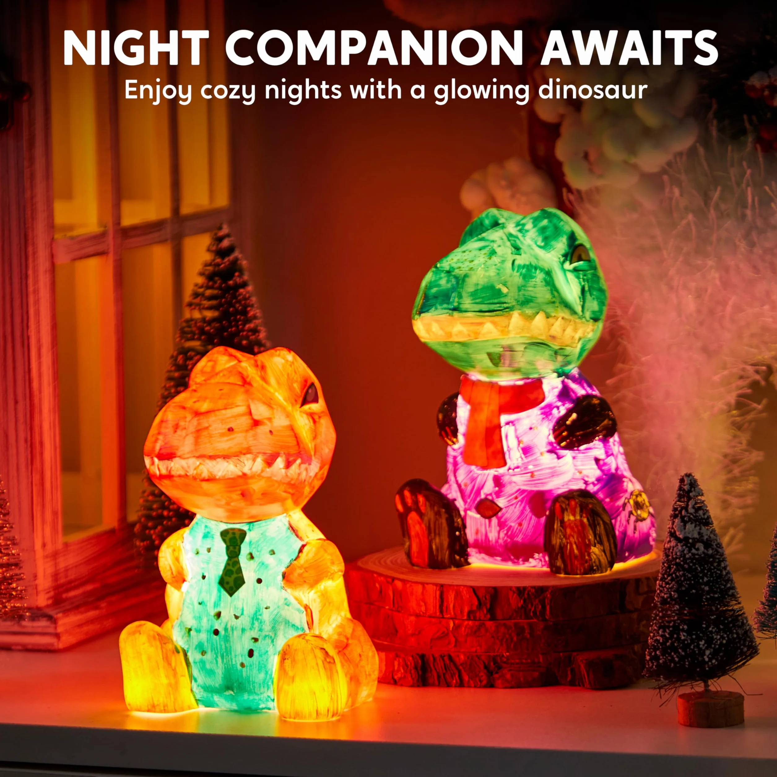 Zestaw do malowania własnej lampy z dinozaurem Klever Kits, zestawy do robótek artystycznych dla dzieci w wieku 6 7 8 9 10 11 12 lat, zestaw do malowania na nocnej lampce DIY, zestaw do rzemiosła dla