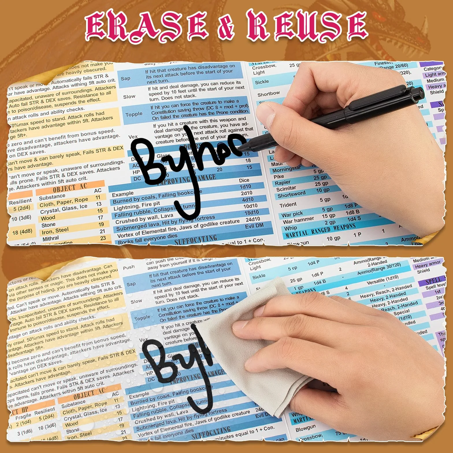 Byhoo DM Parasol 4-częściowy zestaw do D&D 5E, 4 światów tematycznych, wodoodporna powierzchnia, potrójnie składany (A4), kompatybilny z podręcznikiem Player's Handbook