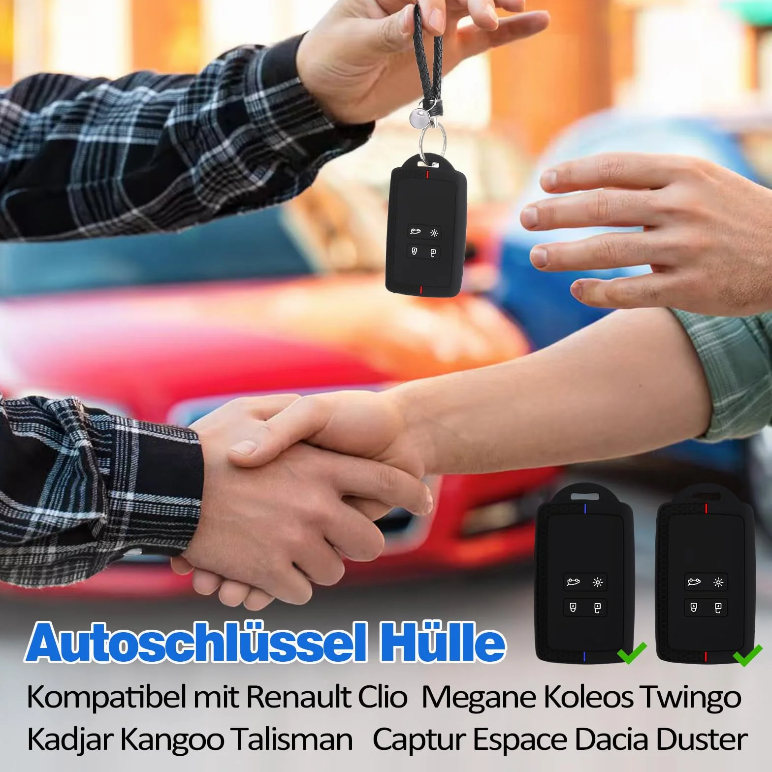 2 sztuki etui na klucze samochodowe Kompatybilne z Renault Clio Megane Kadjar Captur Koleos Kangoo Talisman Duster Twingo Espace, etui z TPU na klucze 4 przyciski z zawieszką