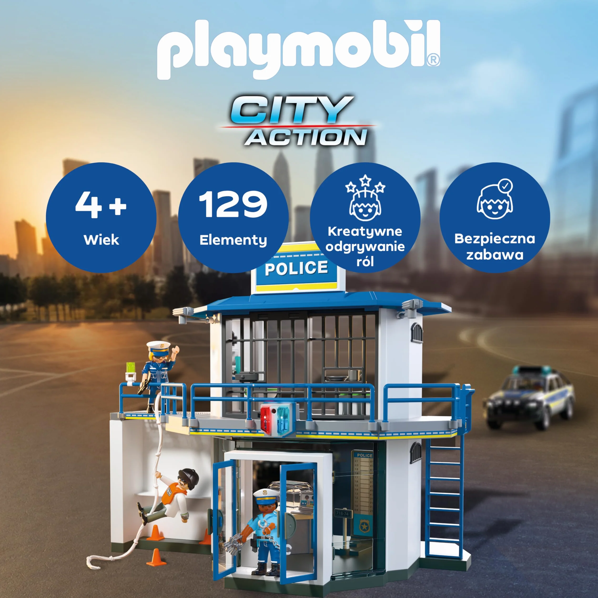 PLAYMOBIL Police Station with Investigation Room Zestaw do zabawy z figurkami, posterunek policji z pokojem przesłuchań