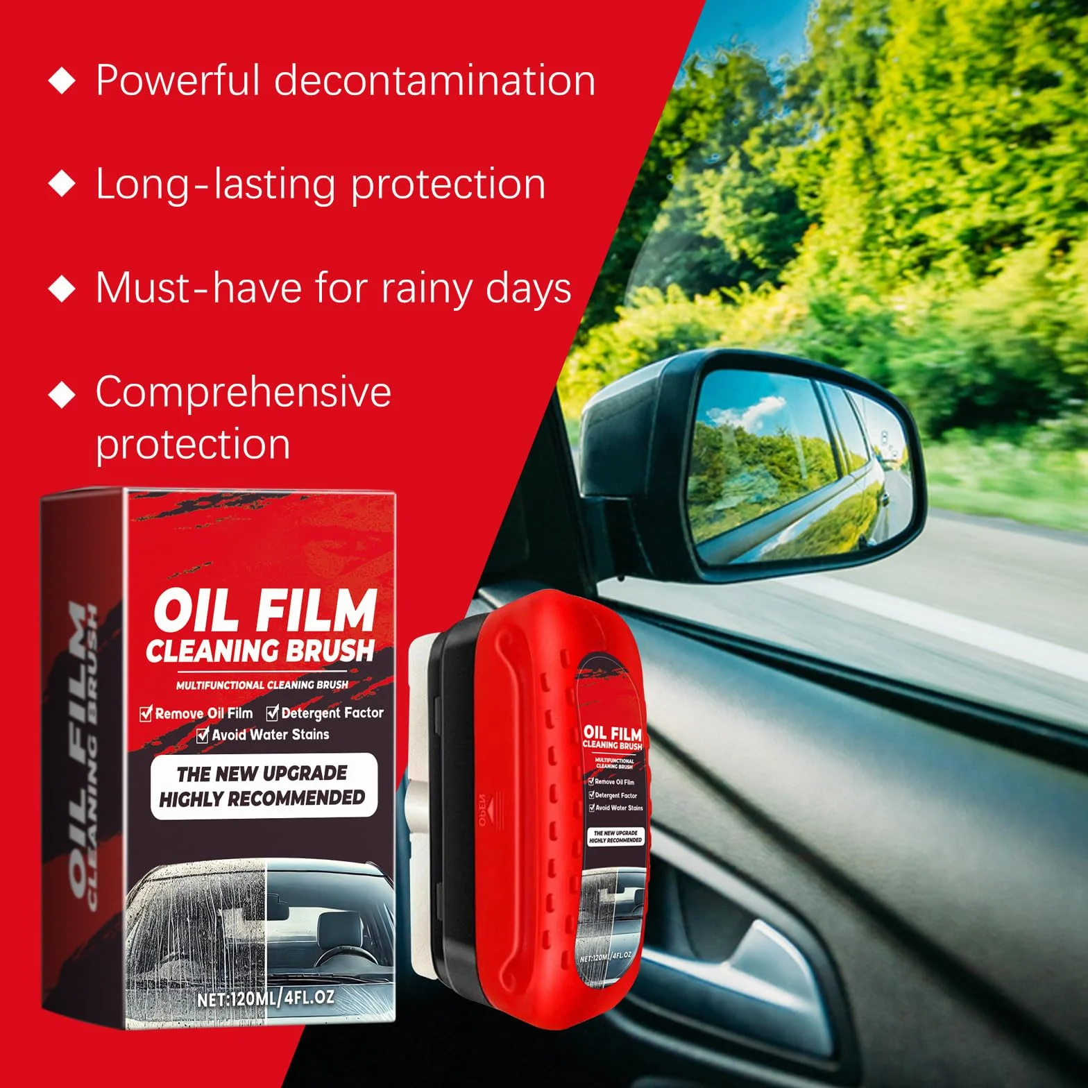 Automotive Oil Film Cleaning Brush, Hydrofobowa powłoka przedniej szyby, Powerful Car Glass Oil Film Stain Emover, Automotive Oil Film Cleaning Brush, płyn do czyszczenia folii olejowej Szkło, 01
