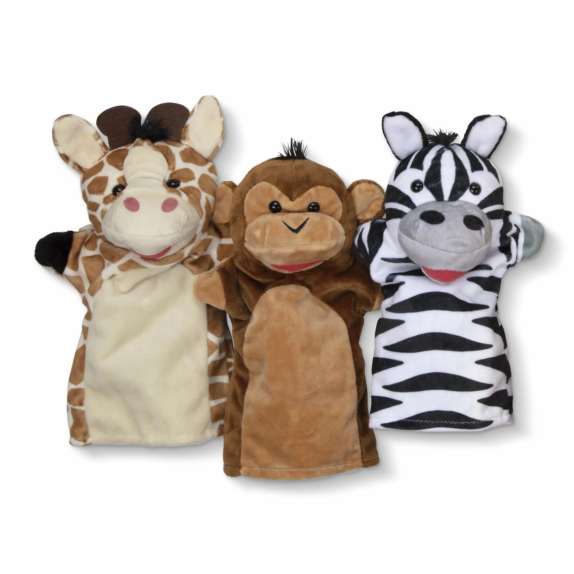 Melissa & Doug Safari Buddies ręczne kukiełki, zestaw 6 szt. (słoń, tygrys, papuga, żyrafa, małpa, zebra) miękkie, pluszowe zwierzę, kukiełki dla małych dzieci i dzieci w wieku od 2 lat