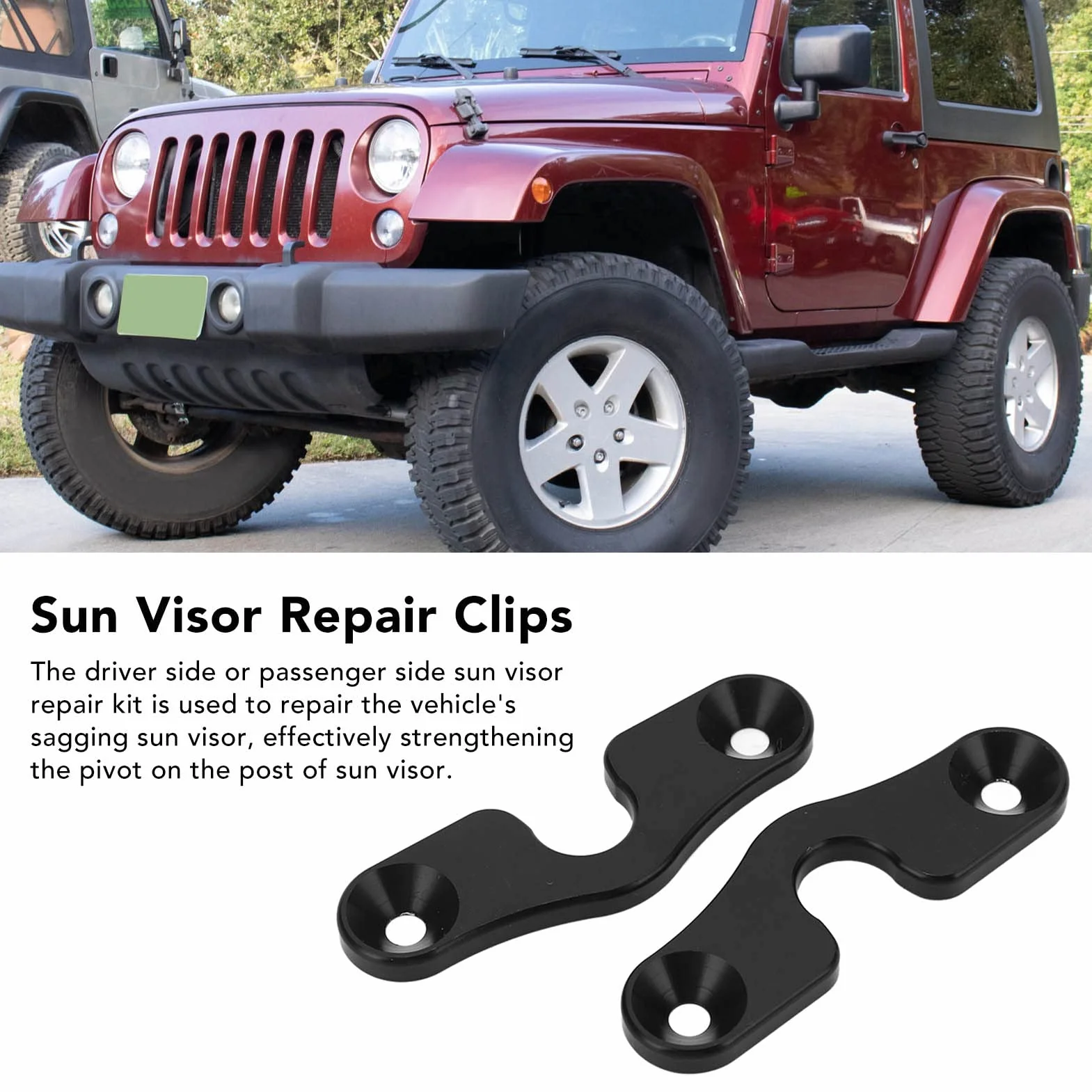 Zestaw naprawczy zaczepów przeciwsłonecznych, zestaw naprawczy zaczep do osłony przeciwsłonecznej ze stopu aluminium czarny anodowany zamiennik dla Jeep Wrangler JK JL JLU