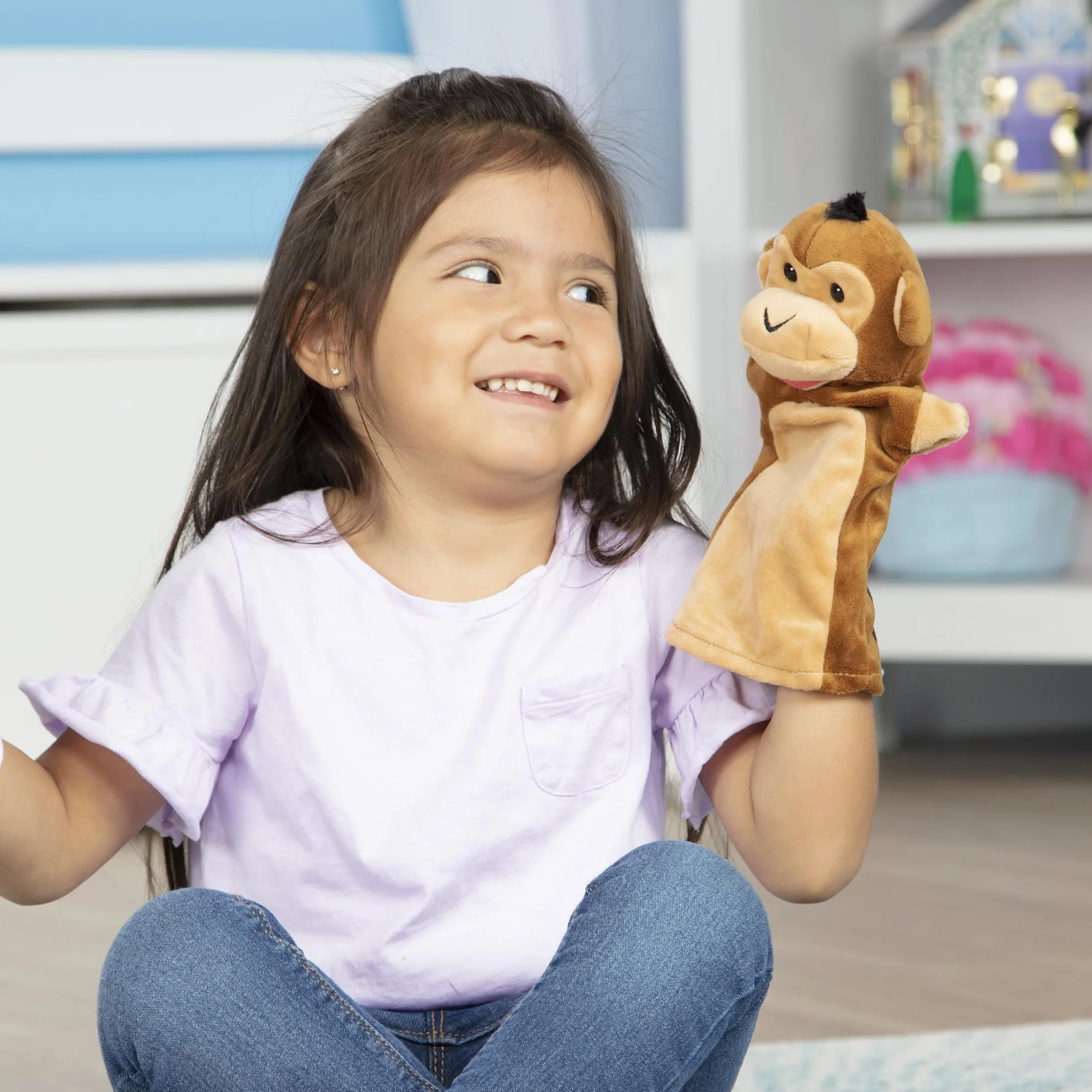 Melissa & Doug Safari Buddies ręczne kukiełki, zestaw 6 szt. (słoń, tygrys, papuga, żyrafa, małpa, zebra) miękkie, pluszowe zwierzę, kukiełki dla małych dzieci i dzieci w wieku od 2 lat