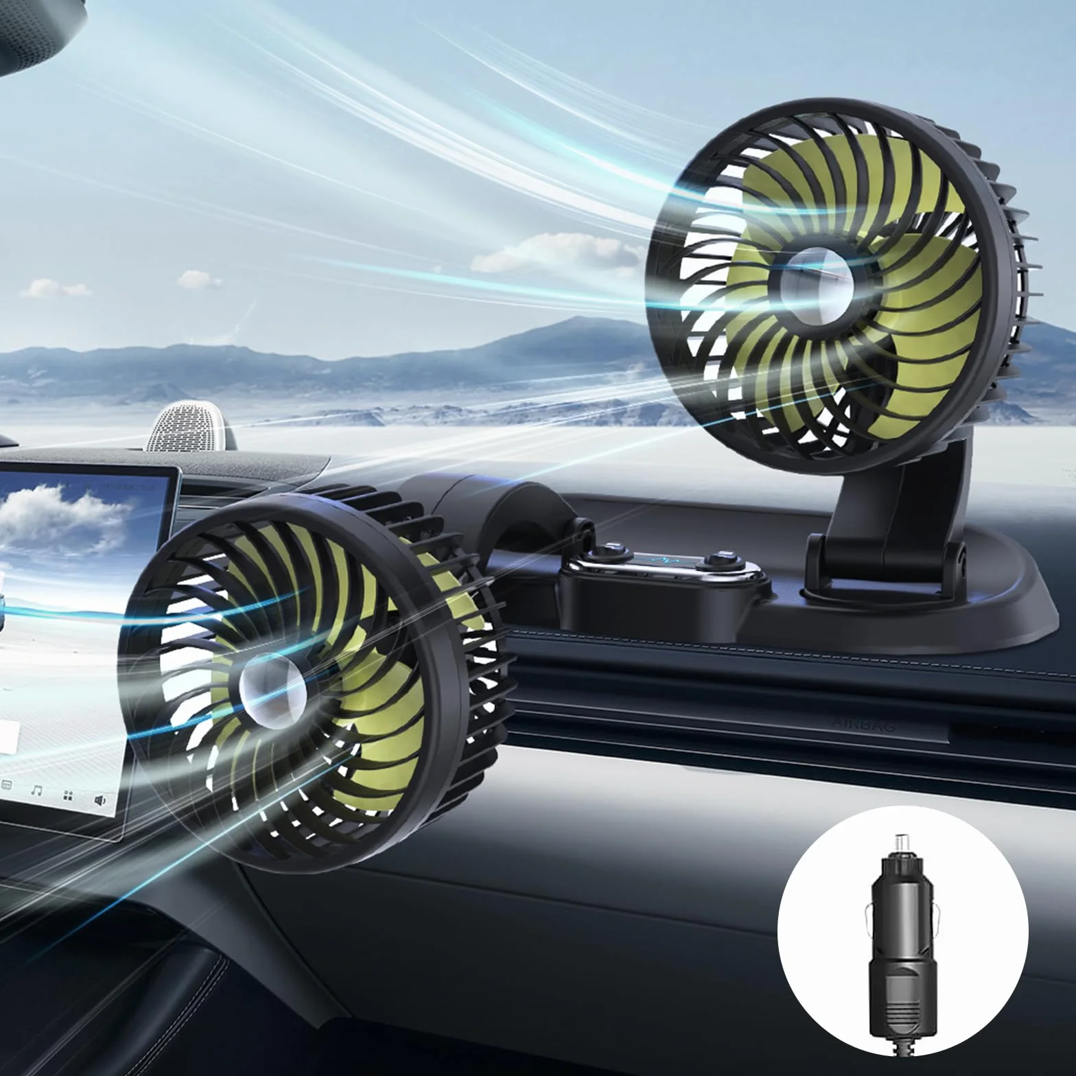 Wentylator samochodowy 12 V, wentylator chłodzący 12 V Ciągła prędkość Ciągły wentylator samochodowy o 360° obrotowy do pojazdów SUV RV