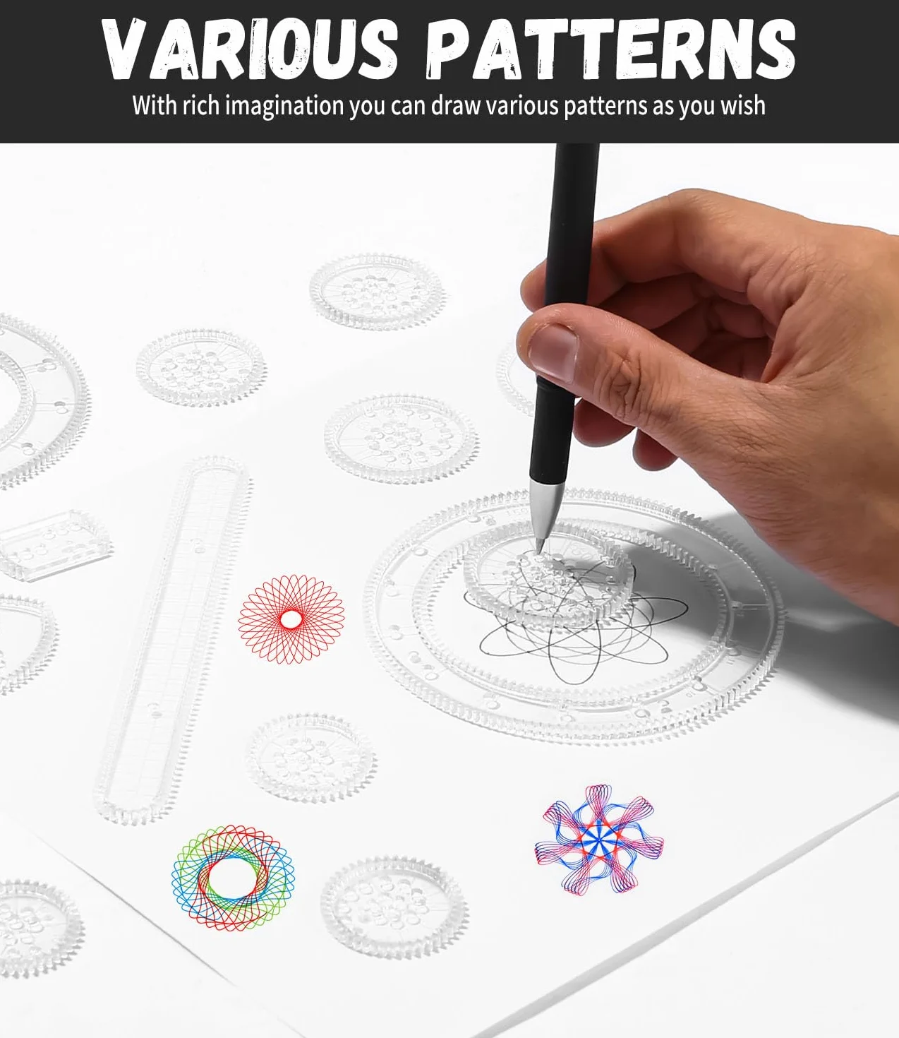 Spiral Designer, 28 PCS wielofunkcyjny zestaw do rysowania spiralnego dla dzieci, zestaw do rysowania spiralnego, mandala dla dzieci, rysowanie spiralne dla dzieci w wieku 8+, szablony do rysowania