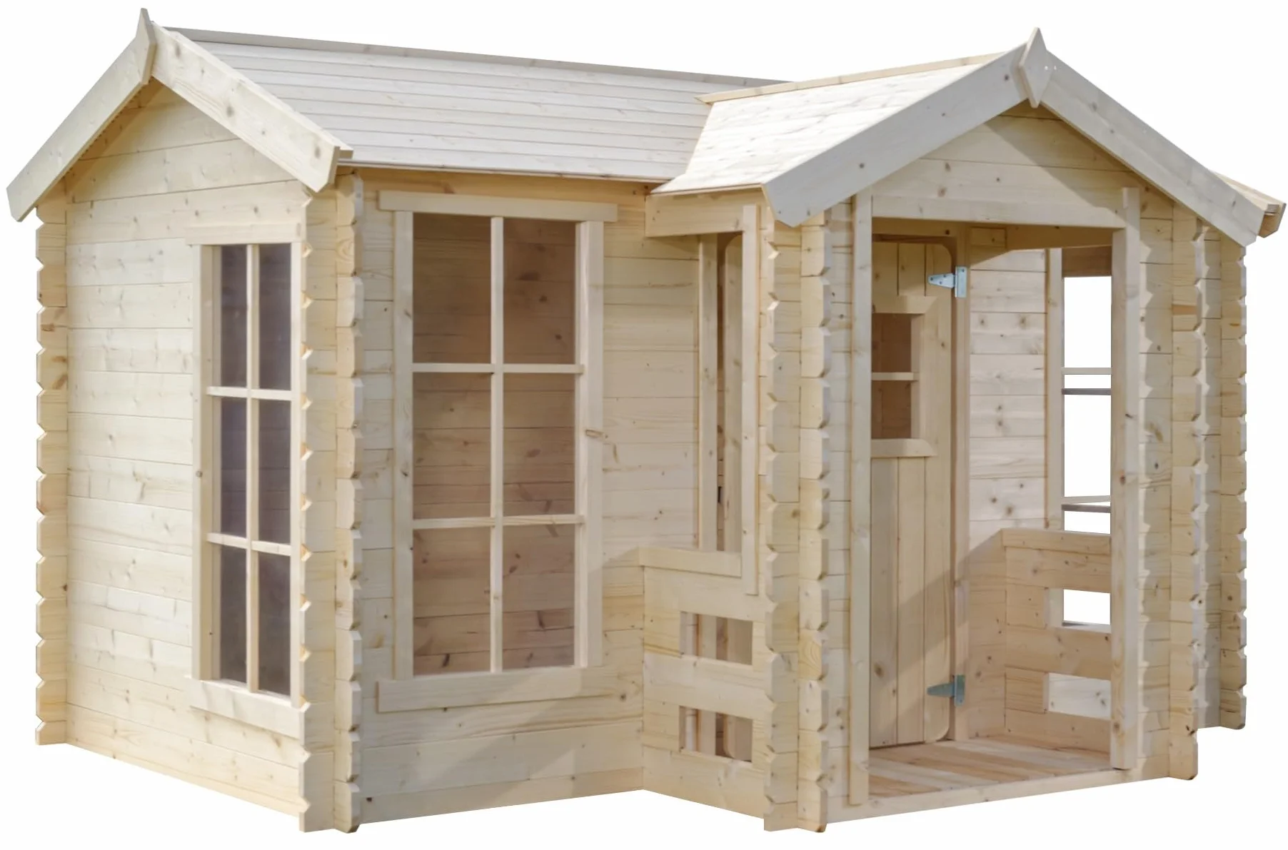 Timbela Domek do zabawy z drewna – domek do zabawy na świeżym powietrzu dla dzieci – szer. 241 x gł. 178 x wys. 151 cm / 2,63 m2 domek ogrodowy do zabawy z werandą – domek ogrodowy dla dzieci M520
