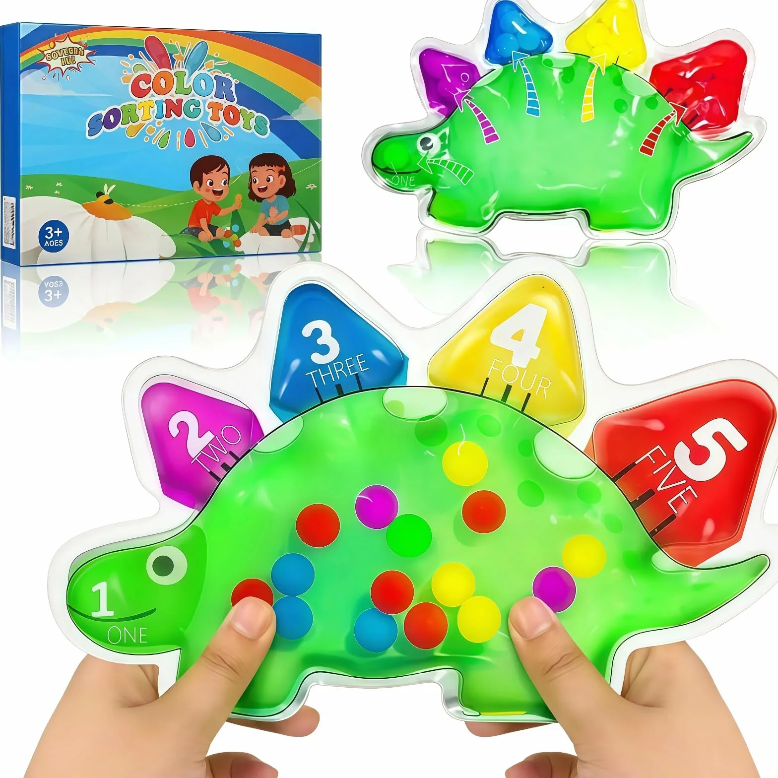 JoyLife Zabawka sensoryczna do wyciskania i ugniatania, do sortowania kolorów, sensoryczna wypełniona żelem, zabawka antystresowa do ściskania i ugniatania, ADHD i autyzmu (dinozaur)