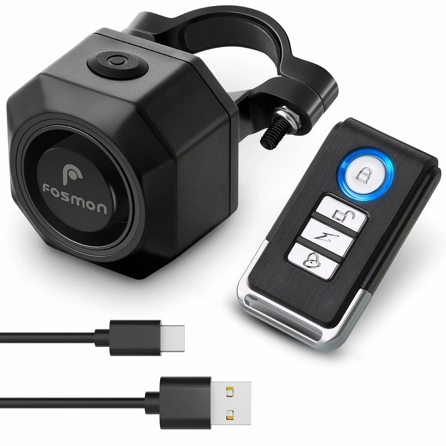 Fosmon Alarm rowerowy bezprzewodowy z pilotem USB-C ochrona przed kradzieżą