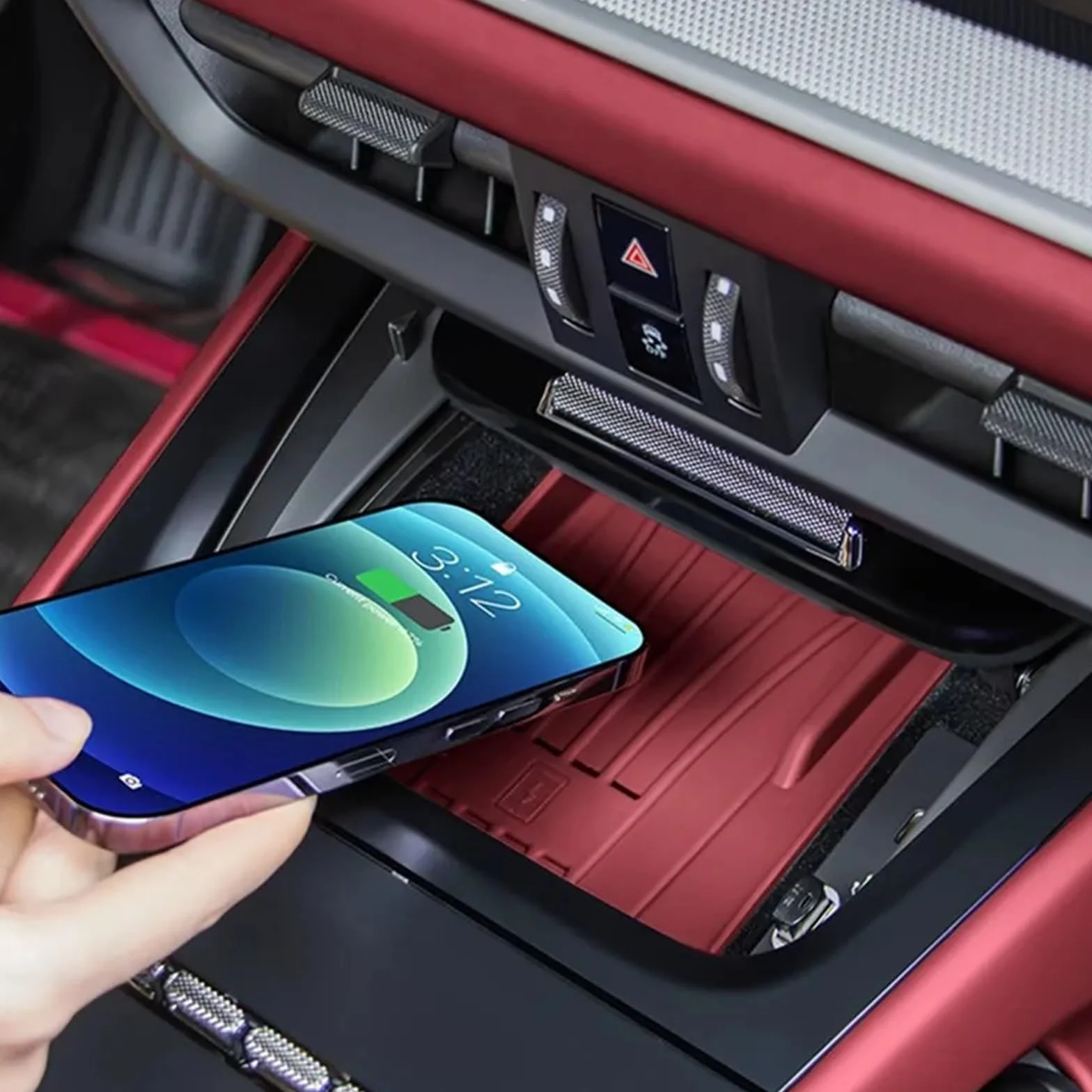 Konsola Środkowa Osłona ochronna na kubek z silikonową osłoną na konsolę środkową samochodu, pasująca do Porsche, Cayenne 2024 i 2025(Black Charging Pad)