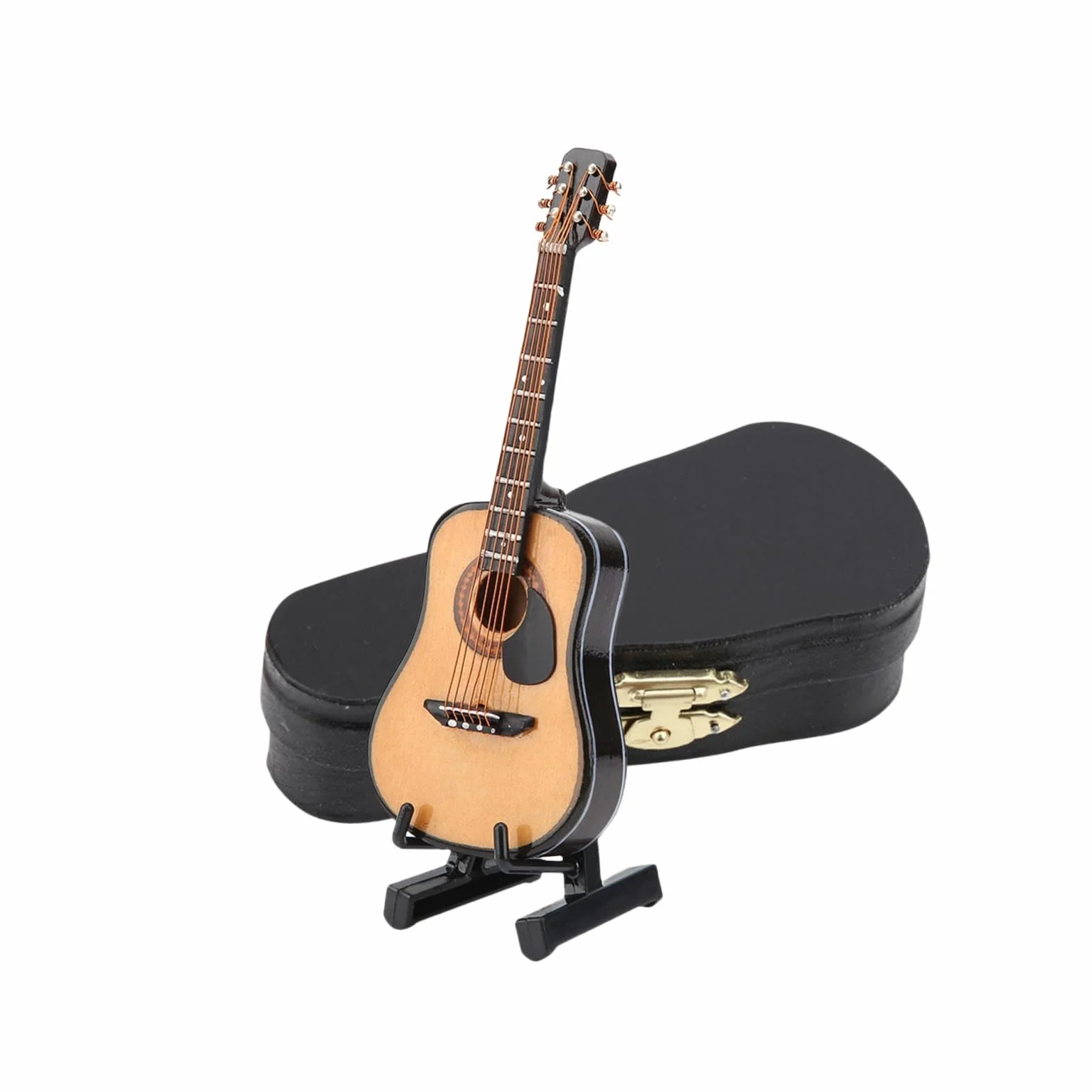HEEPDD Miniaturowy model gitary, drewniana ozdoba gitarowa ze stojakiem do dekoracji domowego biura świąteczne prezenty urodzinowe 10 cm dla miłośników muzyki kolekcjonerzy gitar entuzjaści dekoracji