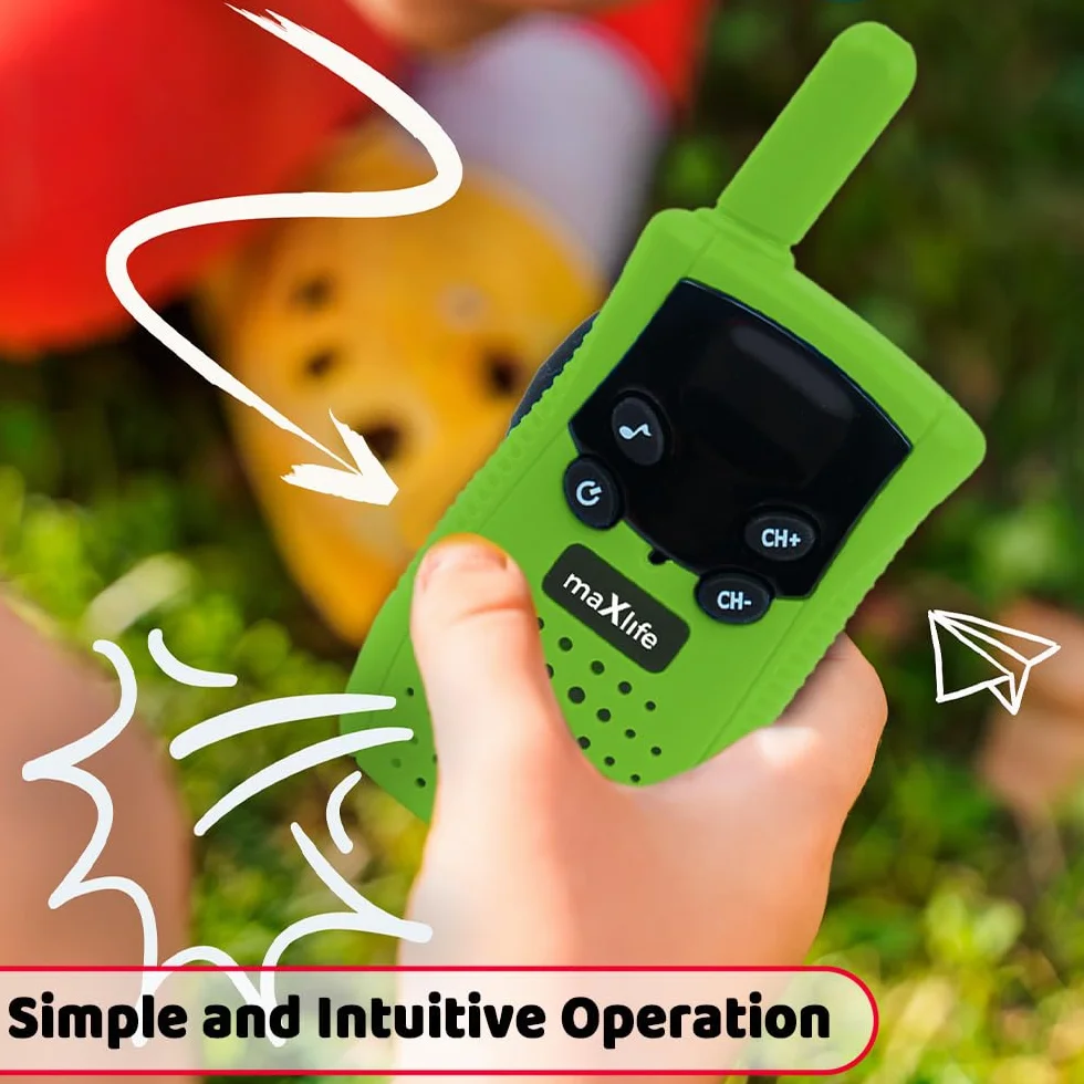 Maxlife Zestaw Walkie Talkie MXWT-100 Pomarańczowo-Zielony - 3 Kanały Komunikacji - Zasięg do 3km - Ergonomiczny Design - Podświetlany Wyświetlacz LCD - Idealne dla Dzieci i Nastolatków
