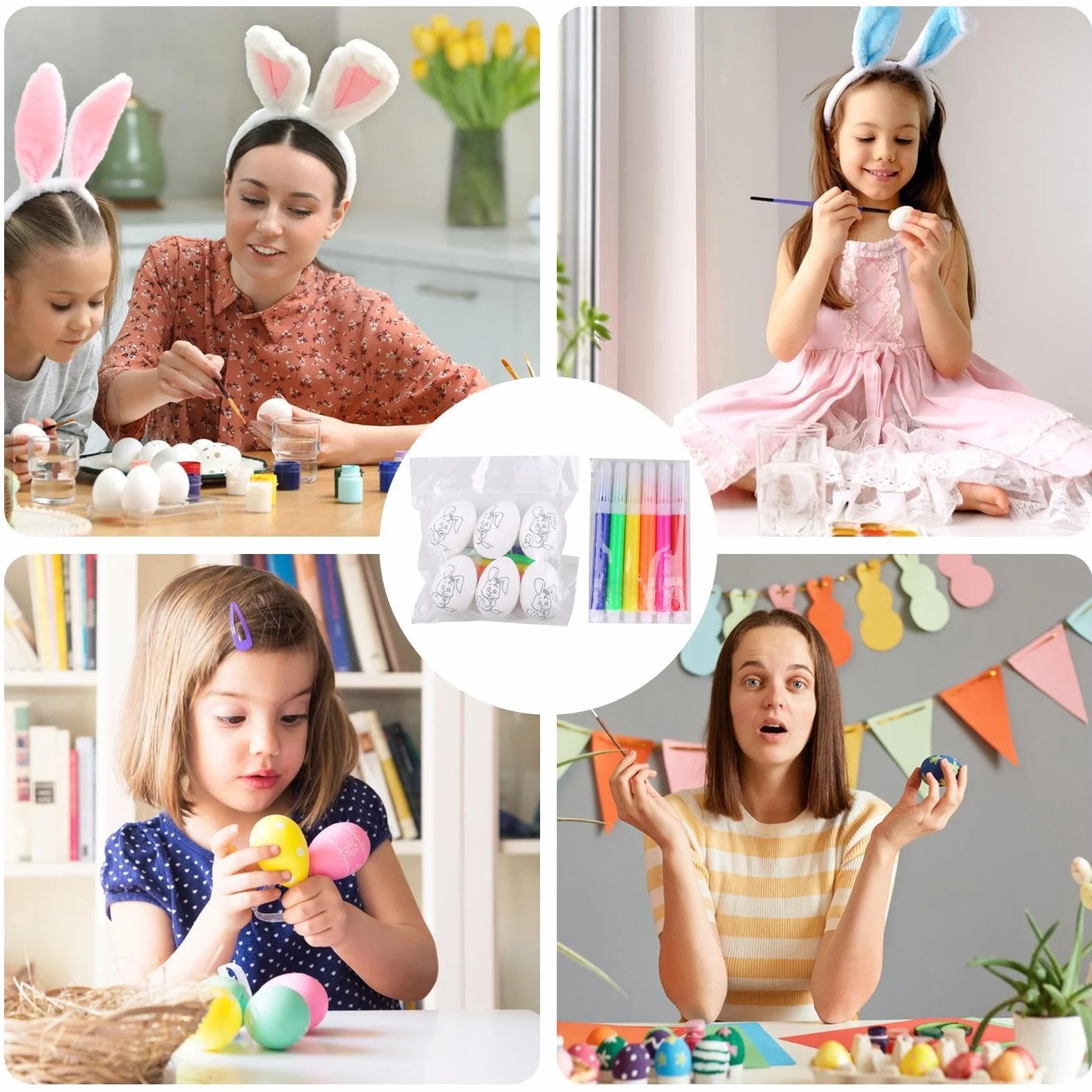 Easter Egg Painting Kit, Arts and Crafts Dye Coloring Set, 6x Easter Egg Hunt Activity, 2.36x1.57x1.57 Inches Creative Spring Basket Stuffers for Girls and Boys