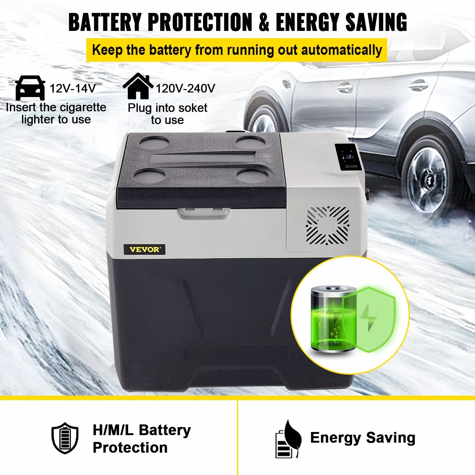 VEVOR Przenośna mini lodówka samochodowa 50 l, z cyfrowym wyświetlaczem LCD, 220 V Zamrażarka, -20 do 20 stopni C